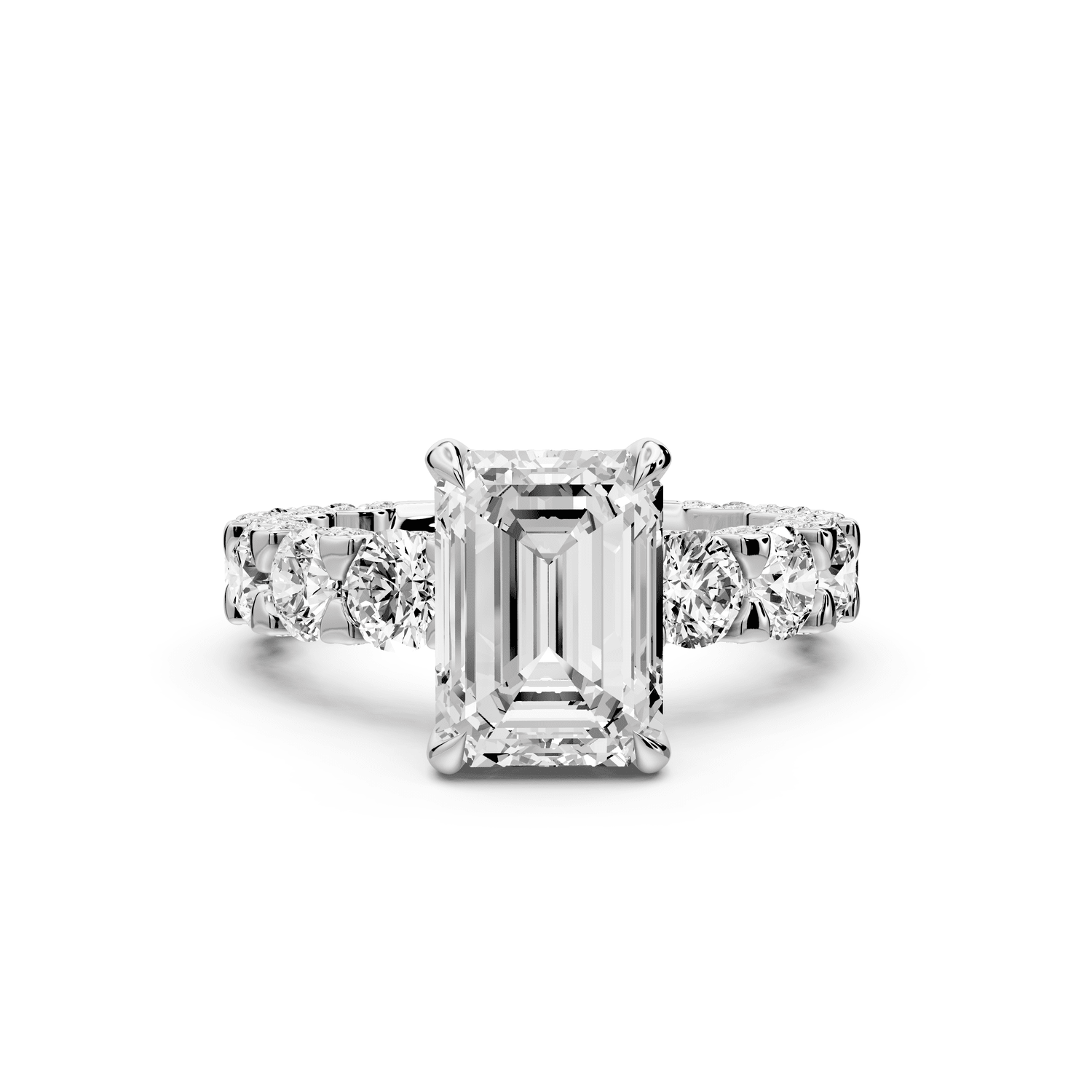 Maya - 3ct 18k white gold Emerald Hidden Halo Engagement Ring with Halo-Set Side Stones - Mr. Alex Jewelry