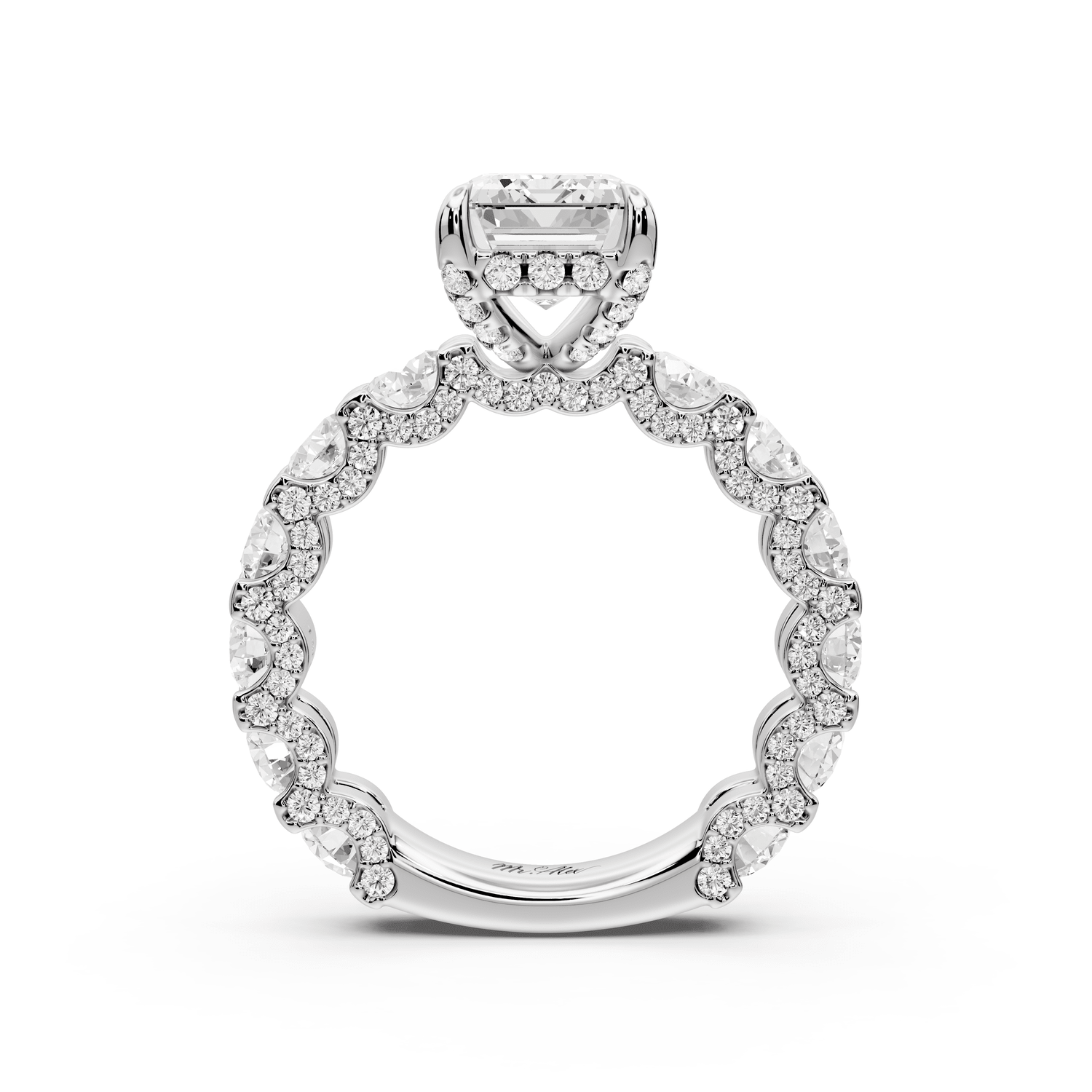 Maya - 3ct 18k white gold Emerald Hidden Halo Engagement Ring with Halo-Set Side Stones - Mr. Alex Jewelry