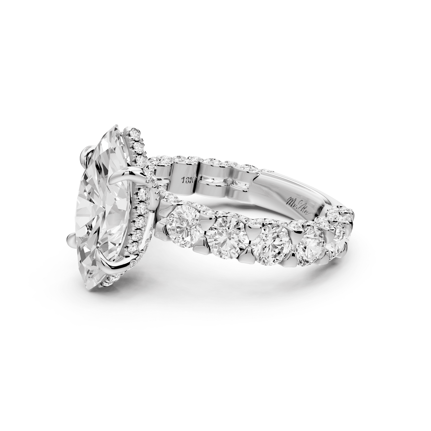 Maya - 3ct 18k white gold Marquise Hidden Halo Engagement Ring with Halo-Set Side Stones - Mr. Alex Jewelry