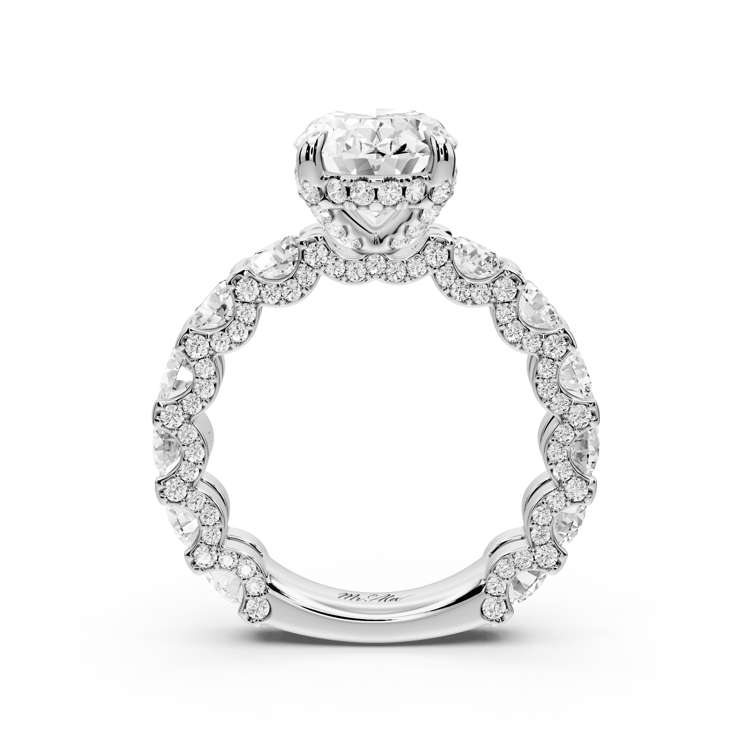 Maya - 3ct 18k white gold Oval Hidden Halo Engagement Ring with Halo-Set Side Stones - Mr. Alex Jewelry