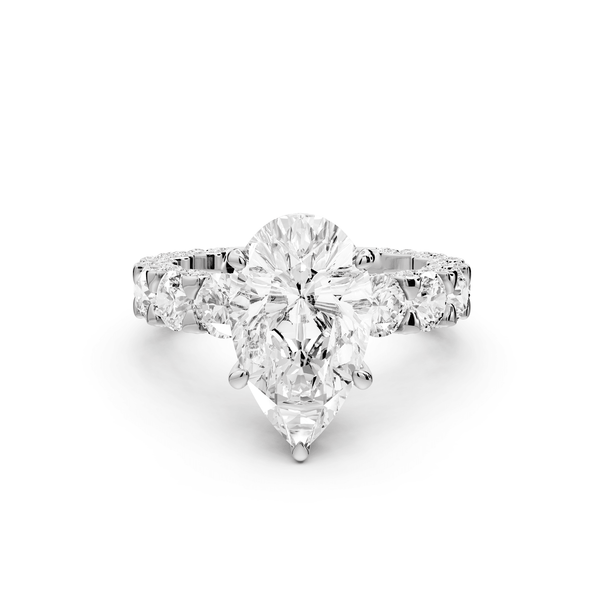 Maya - 3ct 18k white gold Pear Hidden Halo Engagement Ring with Halo-Set Side Stones - Mr. Alex Jewelry