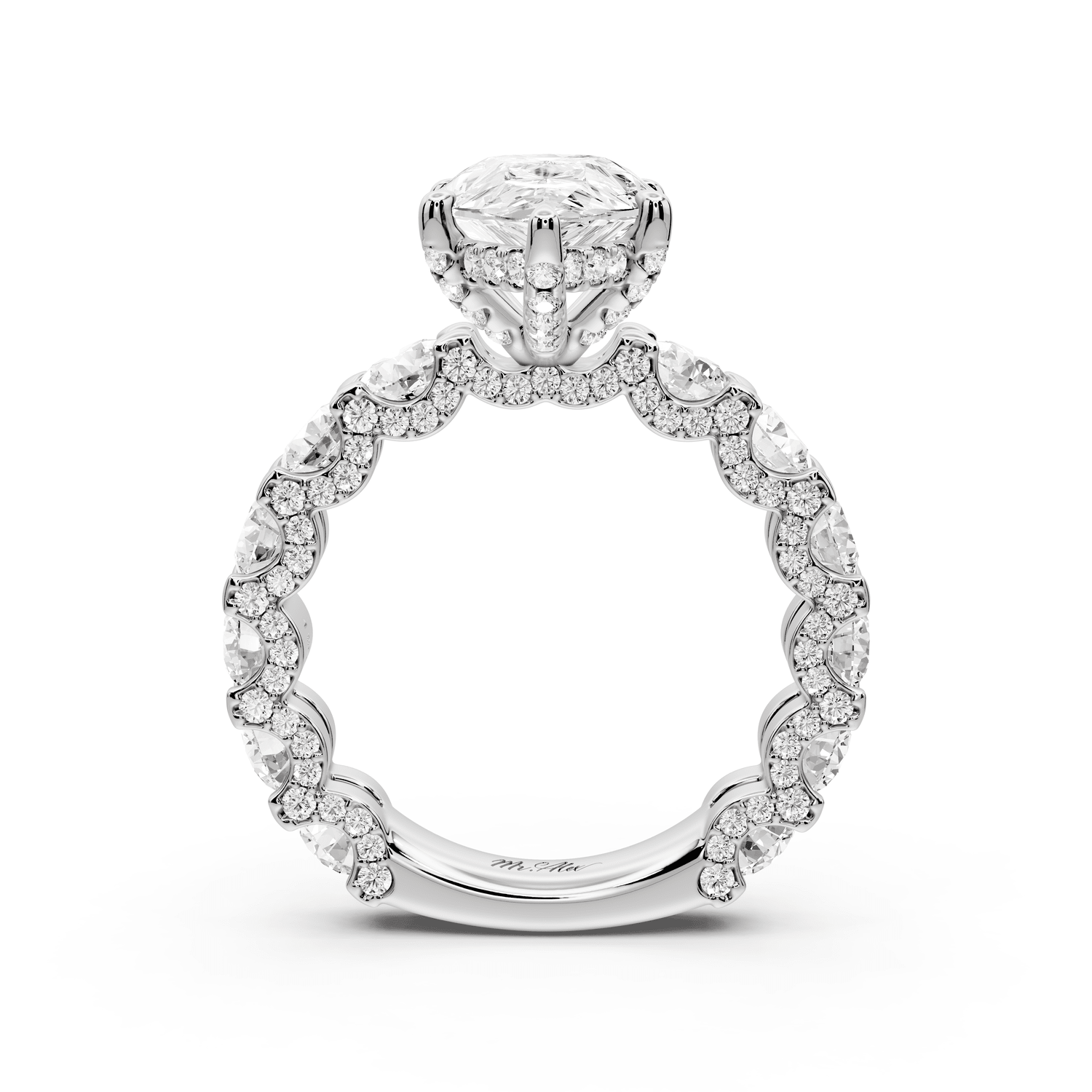 Maya - 3ct 18k white gold Pear Hidden Halo Engagement Ring with Halo-Set Side Stones - Mr. Alex Jewelry