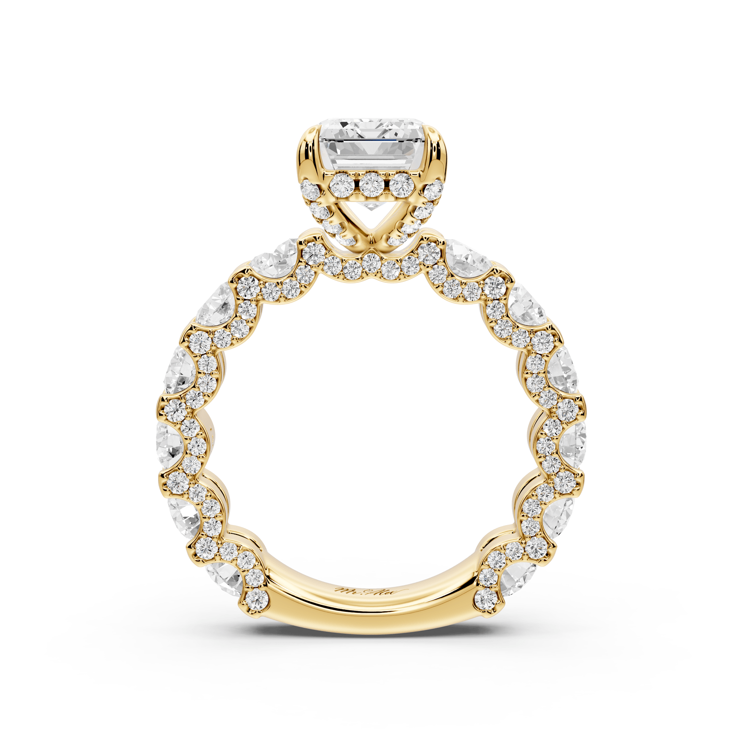 Maya - 3ct 18k yellow gold Emerald Hidden Halo Engagement Ring with Halo-Set Side Stones - Mr. Alex Jewelry