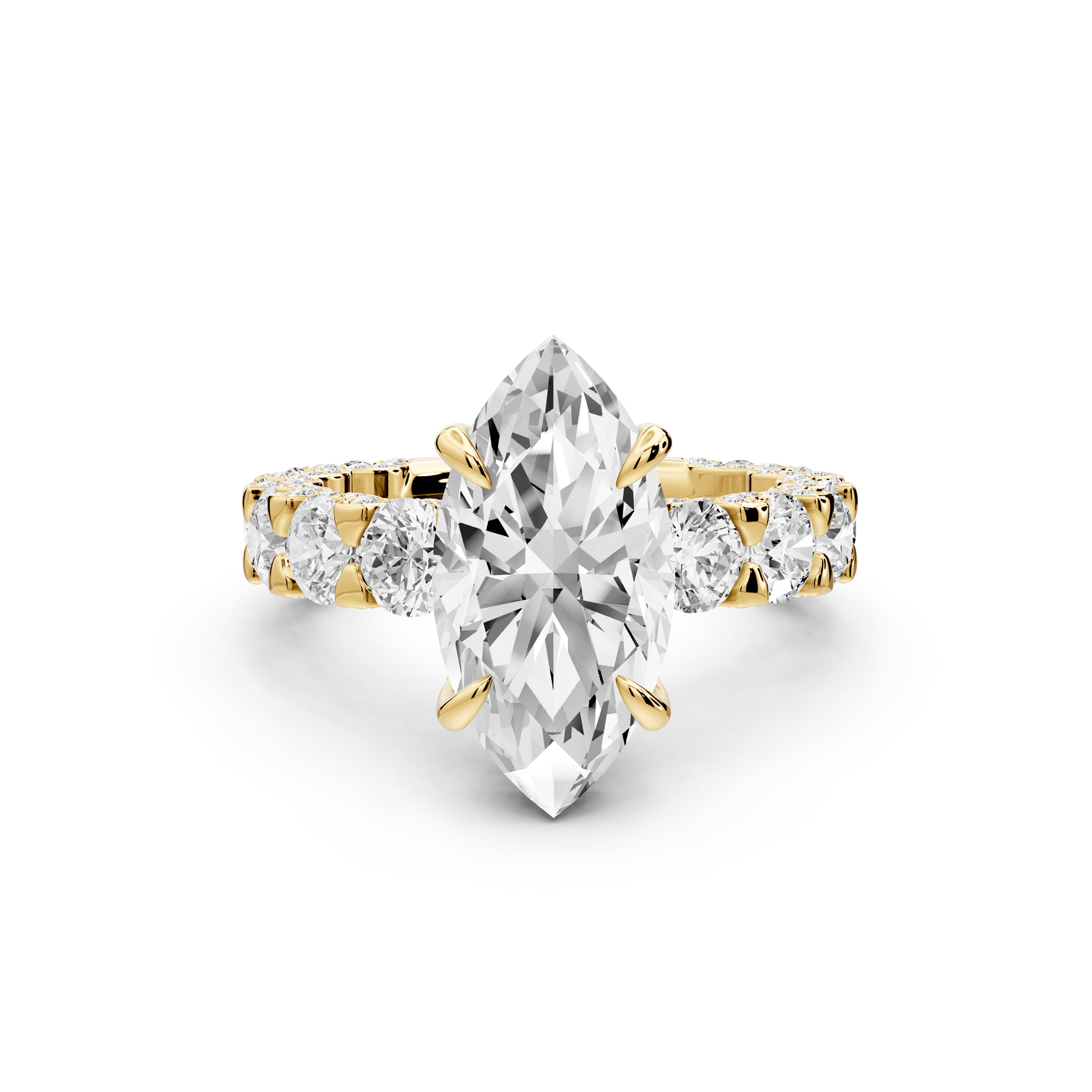 Maya - 3ct 18k yellow gold Marquise Hidden Halo Engagement Ring with Halo-Set Side Stones - Mr. Alex Jewelry