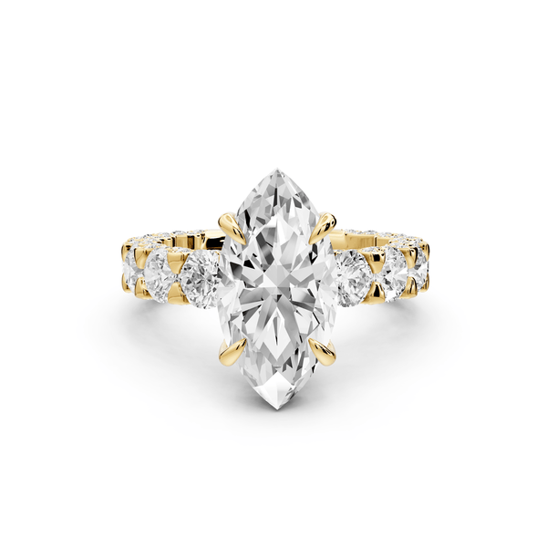 Maya - 3ct 18k yellow gold Marquise Hidden Halo Engagement Ring with Halo-Set Side Stones - Mr. Alex Jewelry