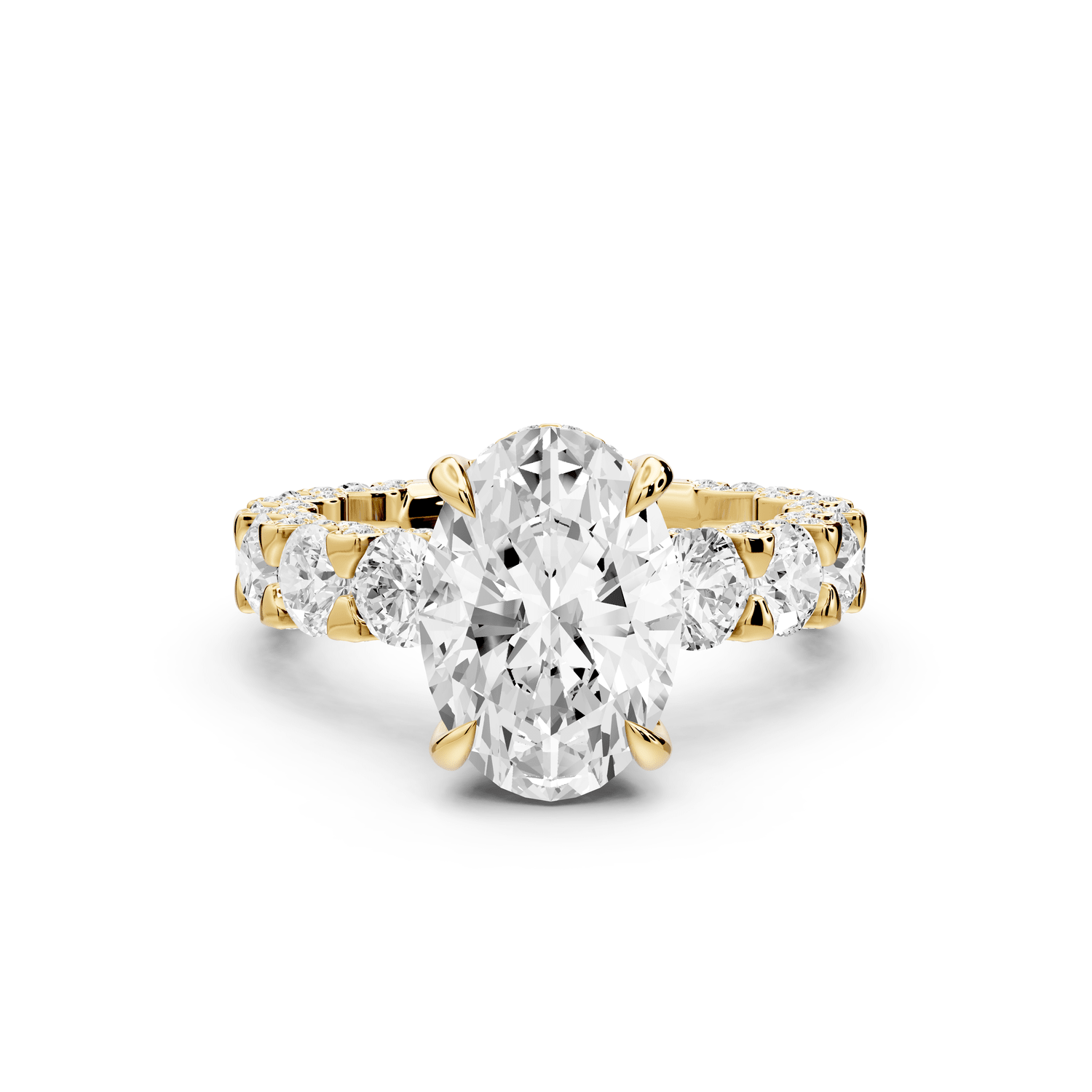Maya - 3ct 18k yellow gold Oval Hidden Halo Engagement Ring with Halo-Set Side Stones - Mr. Alex Jewelry