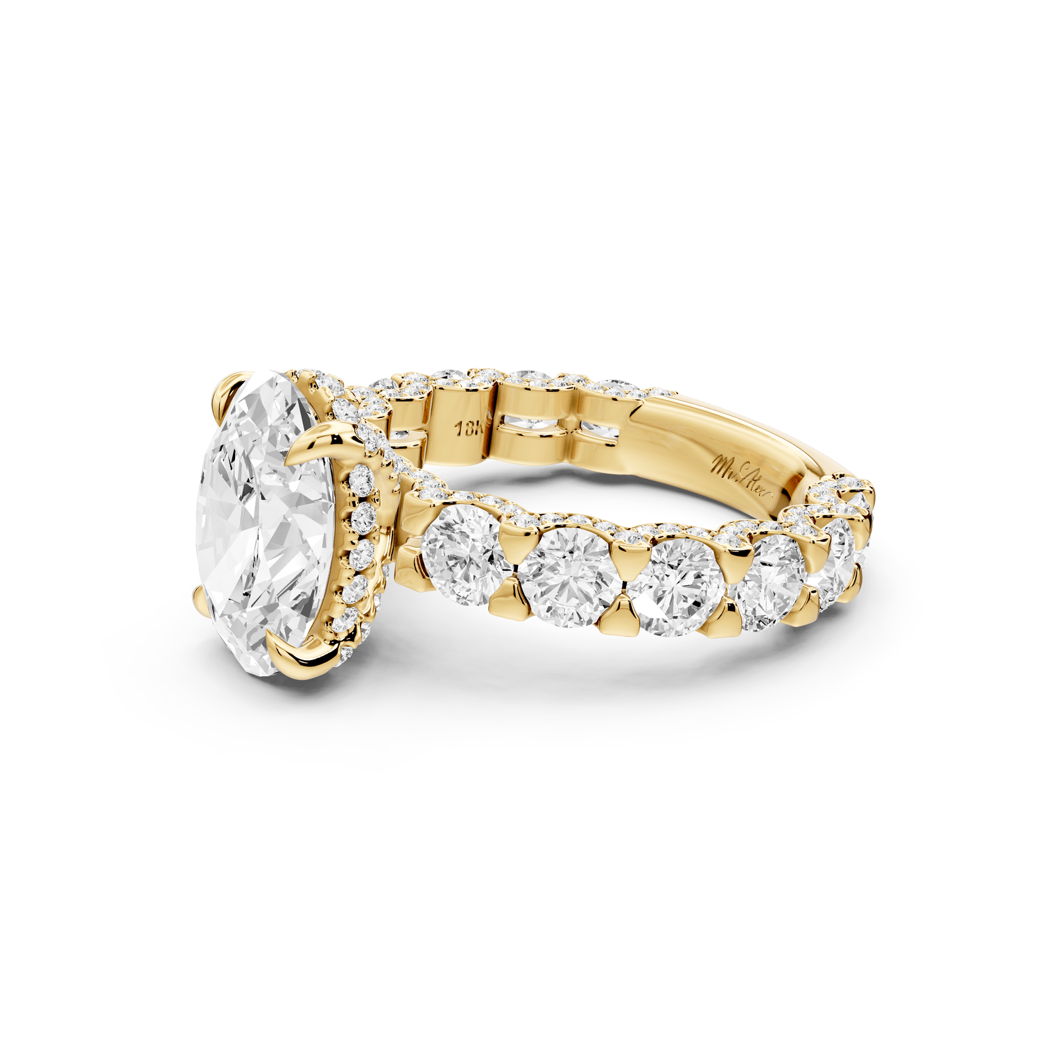 Maya - 3ct 18k yellow gold Oval Hidden Halo Engagement Ring with Halo-Set Side Stones - Mr. Alex Jewelry