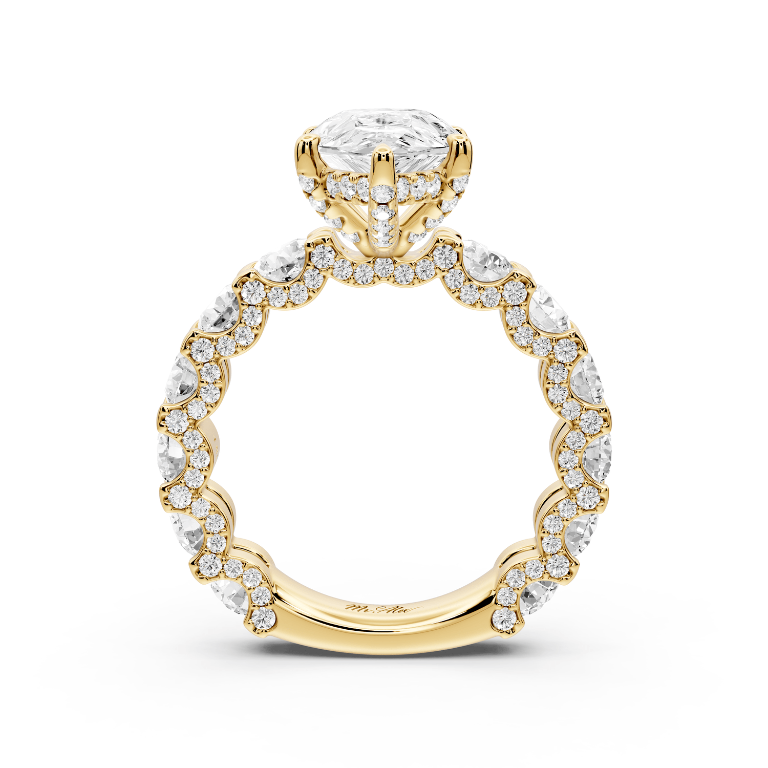Maya - 3ct 18k yellow gold Pear Hidden Halo Engagement Ring with Halo-Set Side Stones - Mr. Alex Jewelry