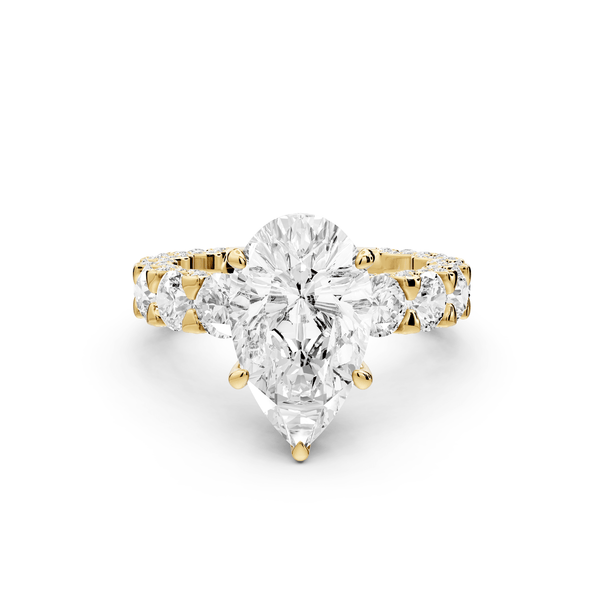 Maya - 3ct 18k yellow gold Pear Hidden Halo Engagement Ring with Halo-Set Side Stones - Mr. Alex Jewelry