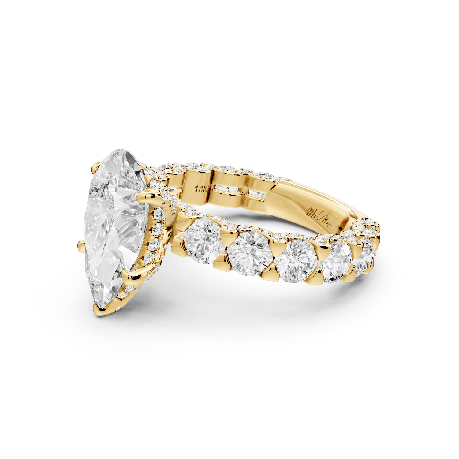 Maya - 3ct 18k yellow gold Pear Hidden Halo Engagement Ring with Halo-Set Side Stones - Mr. Alex Jewelry