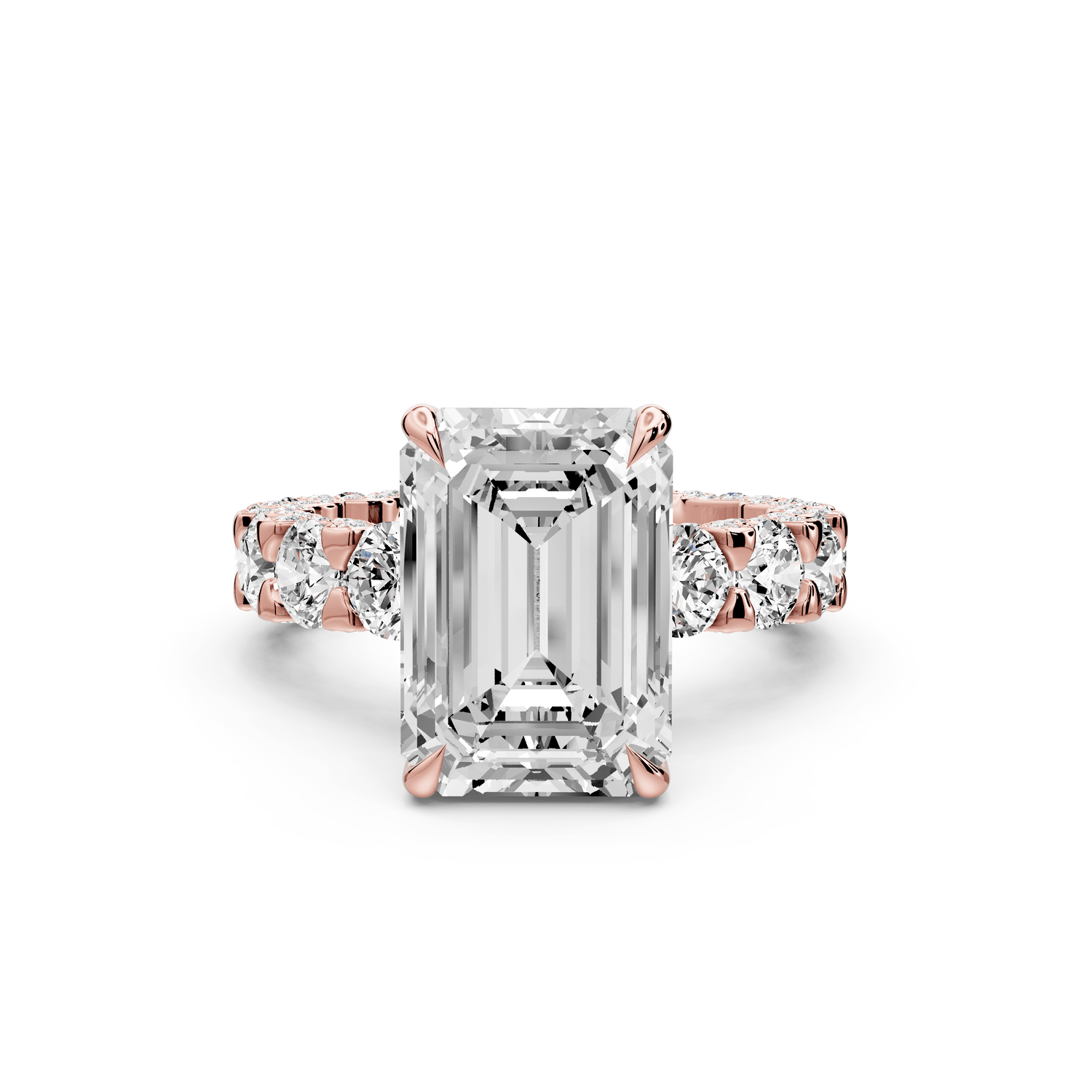 Maya - 5ct 14k rose gold Emerald Hidden Halo Engagement Ring with Halo-Set Side Stones - Mr. Alex Jewelry