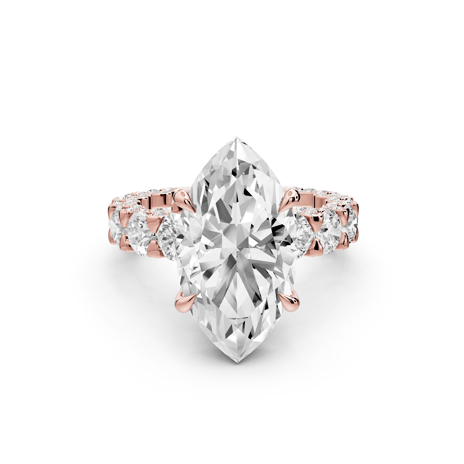 Maya - 5ct 14k rose gold Marquise Hidden Halo Engagement Ring with Halo-Set Side Stones - Mr. Alex Jewelry