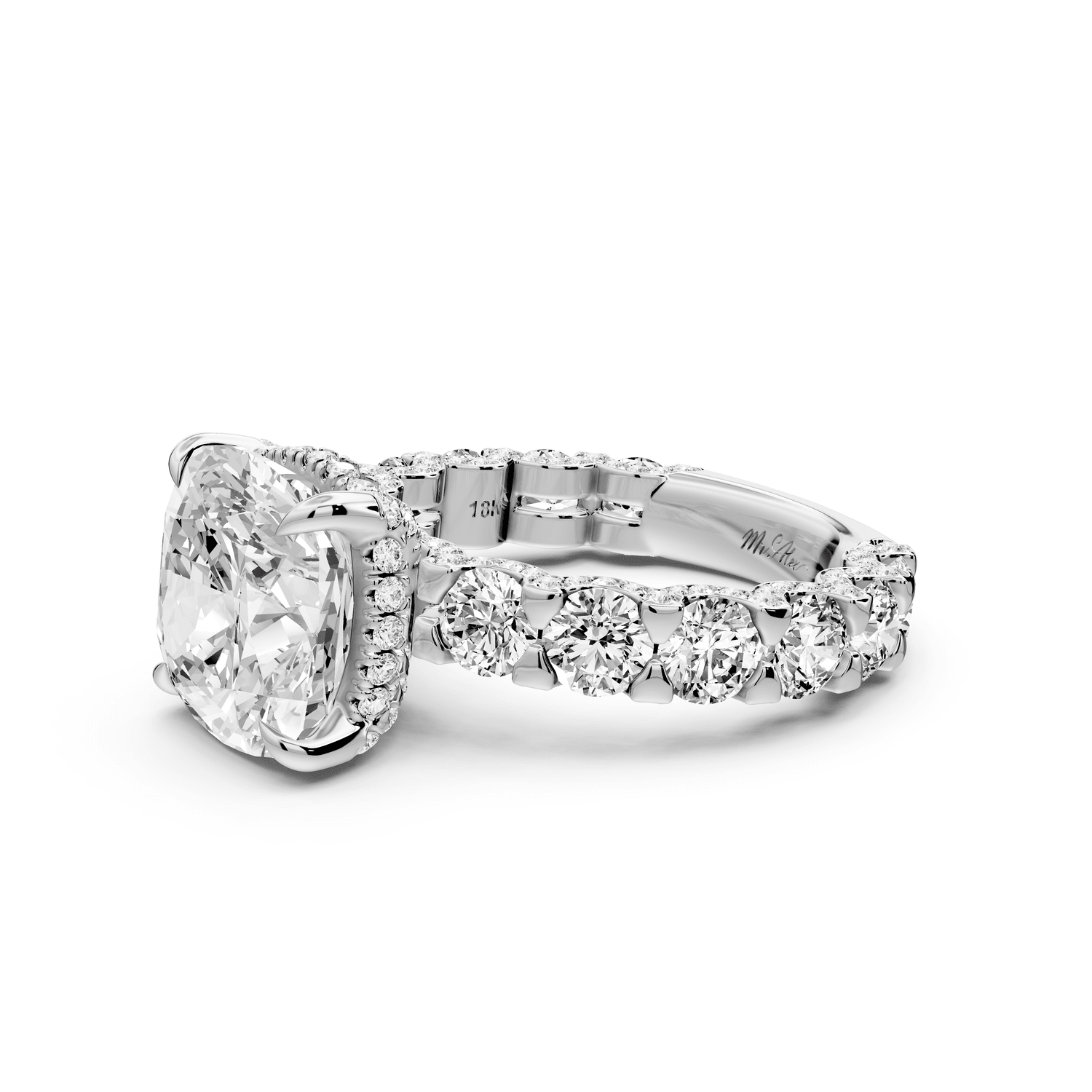 Maya - 5ct 14k white gold Cushion Hidden Halo Engagement Ring with Halo-Set Side Stones - Mr. Alex Jewelry