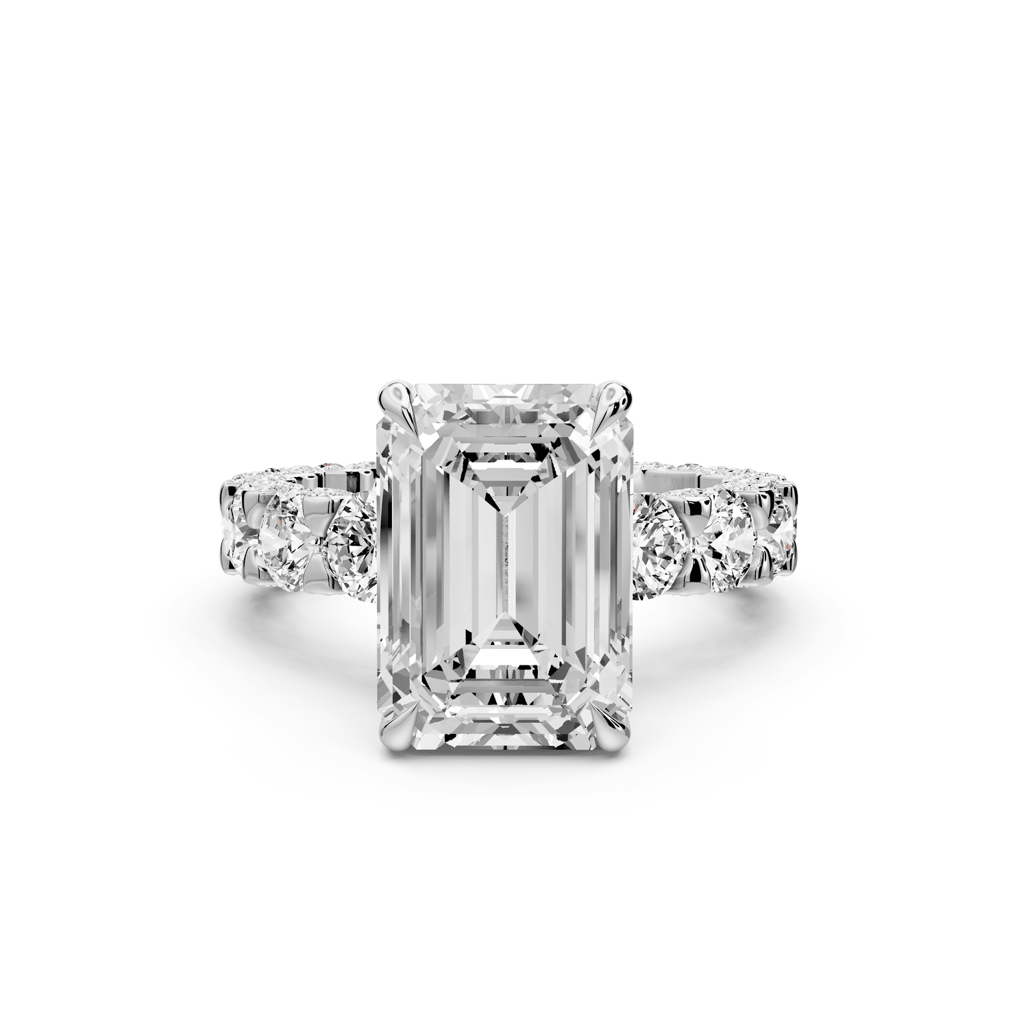 Maya - 5ct 14k white gold Emerald Hidden Halo Engagement Ring with Halo-Set Side Stones - Mr. Alex Jewelry