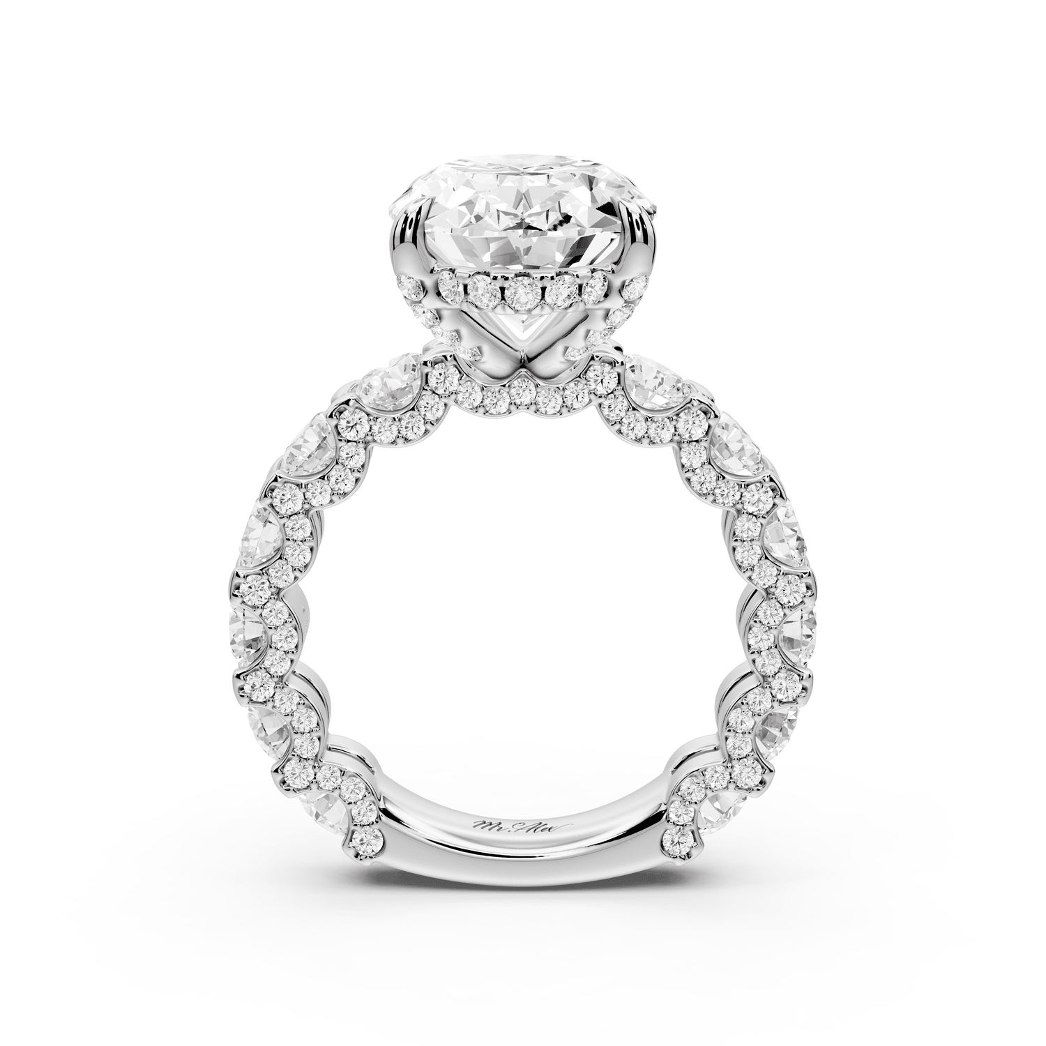 Maya - 5ct 14k white gold Oval Hidden Halo Engagement Ring with Halo-Set Side Stones - Mr. Alex Jewelry