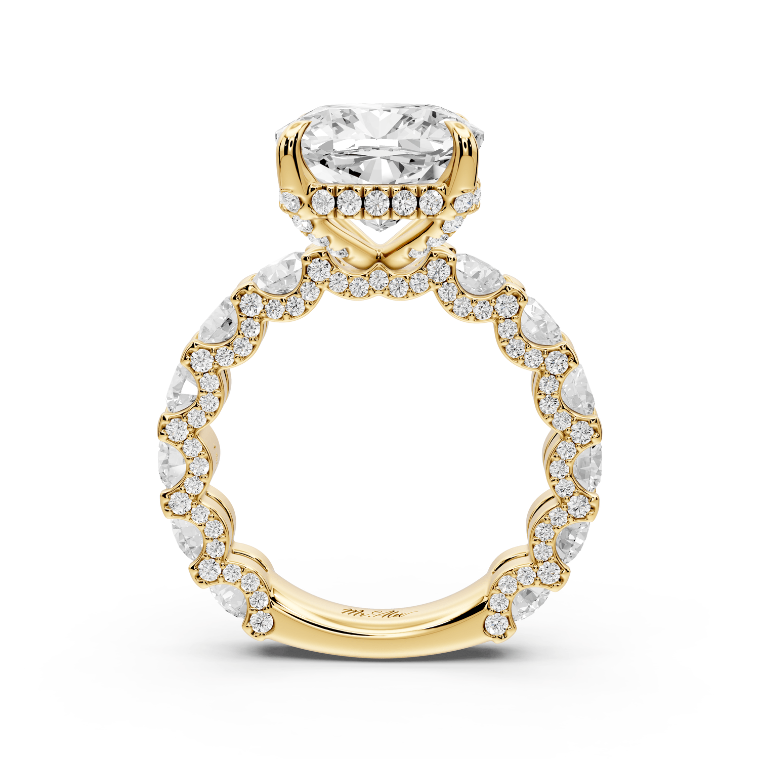 Maya - 5ct 14k yellow gold Cushion Hidden Halo Engagement Ring with Halo-Set Side Stones - Mr. Alex Jewelry