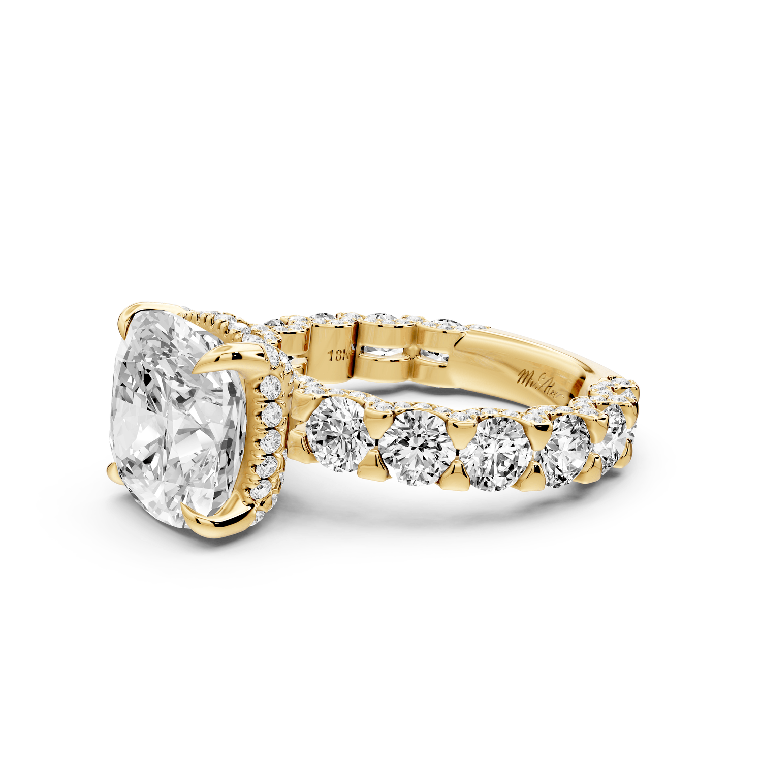 Maya - 5ct 14k yellow gold Cushion Hidden Halo Engagement Ring with Halo-Set Side Stones - Mr. Alex Jewelry