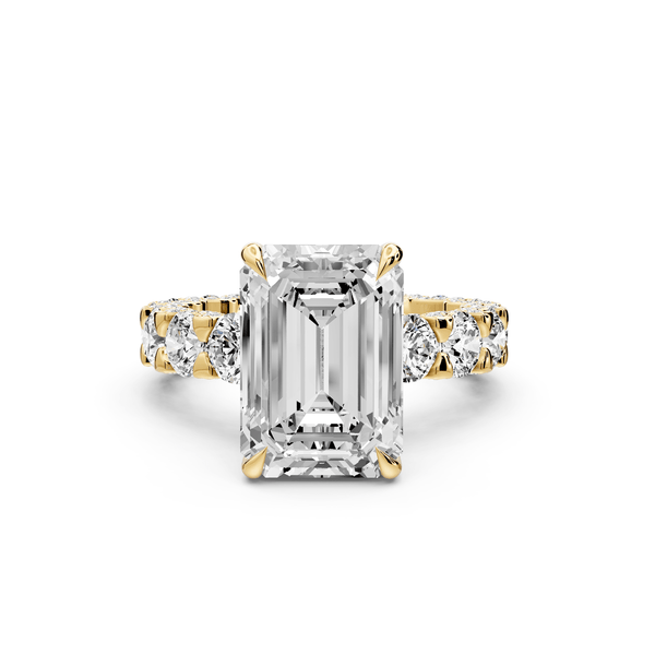 Maya - 5ct 14k yellow gold Emerald Hidden Halo Engagement Ring with Halo-Set Side Stones - Mr. Alex Jewelry