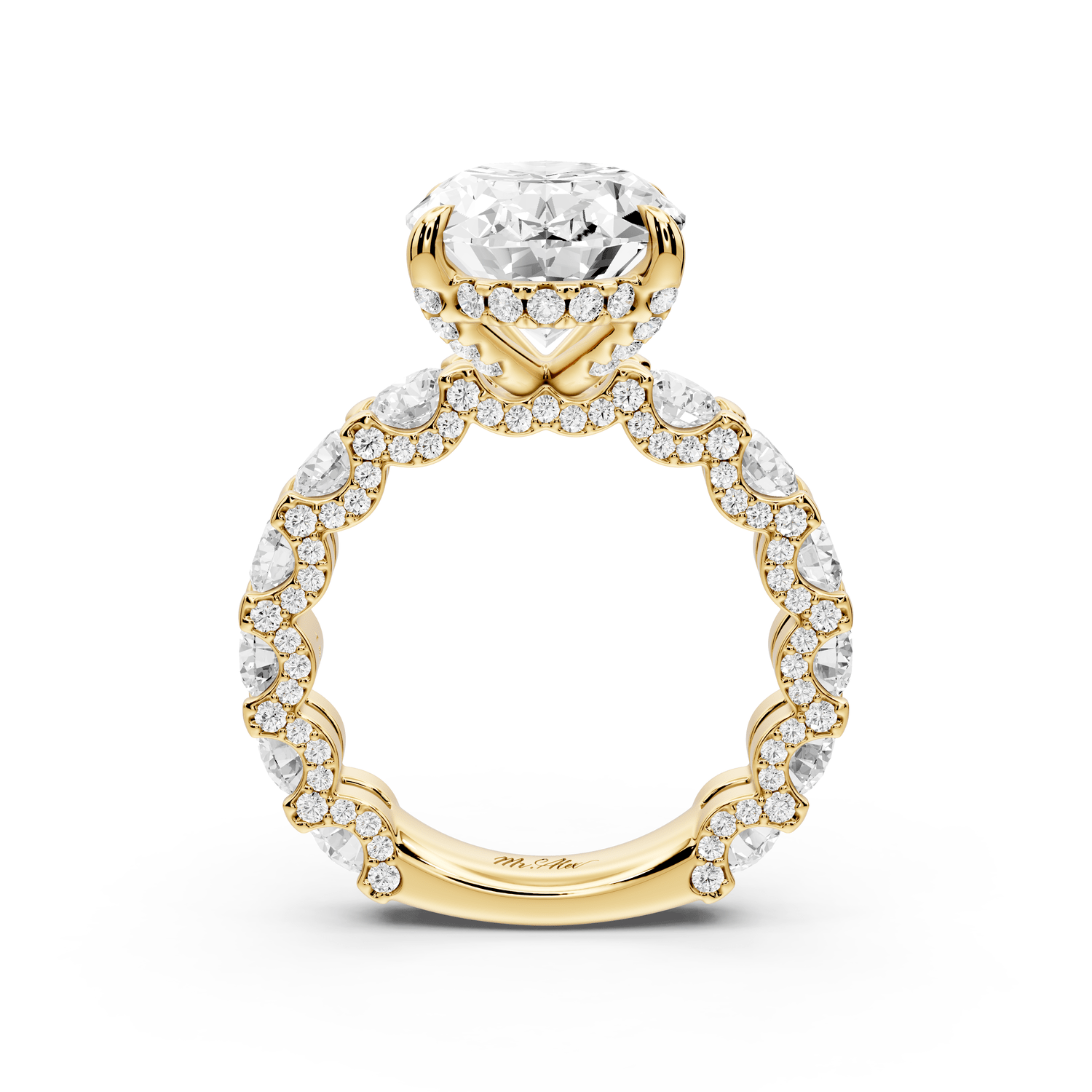 Maya - 5ct 14k yellow gold Oval Hidden Halo Engagement Ring with Halo-Set Side Stones - Mr. Alex Jewelry