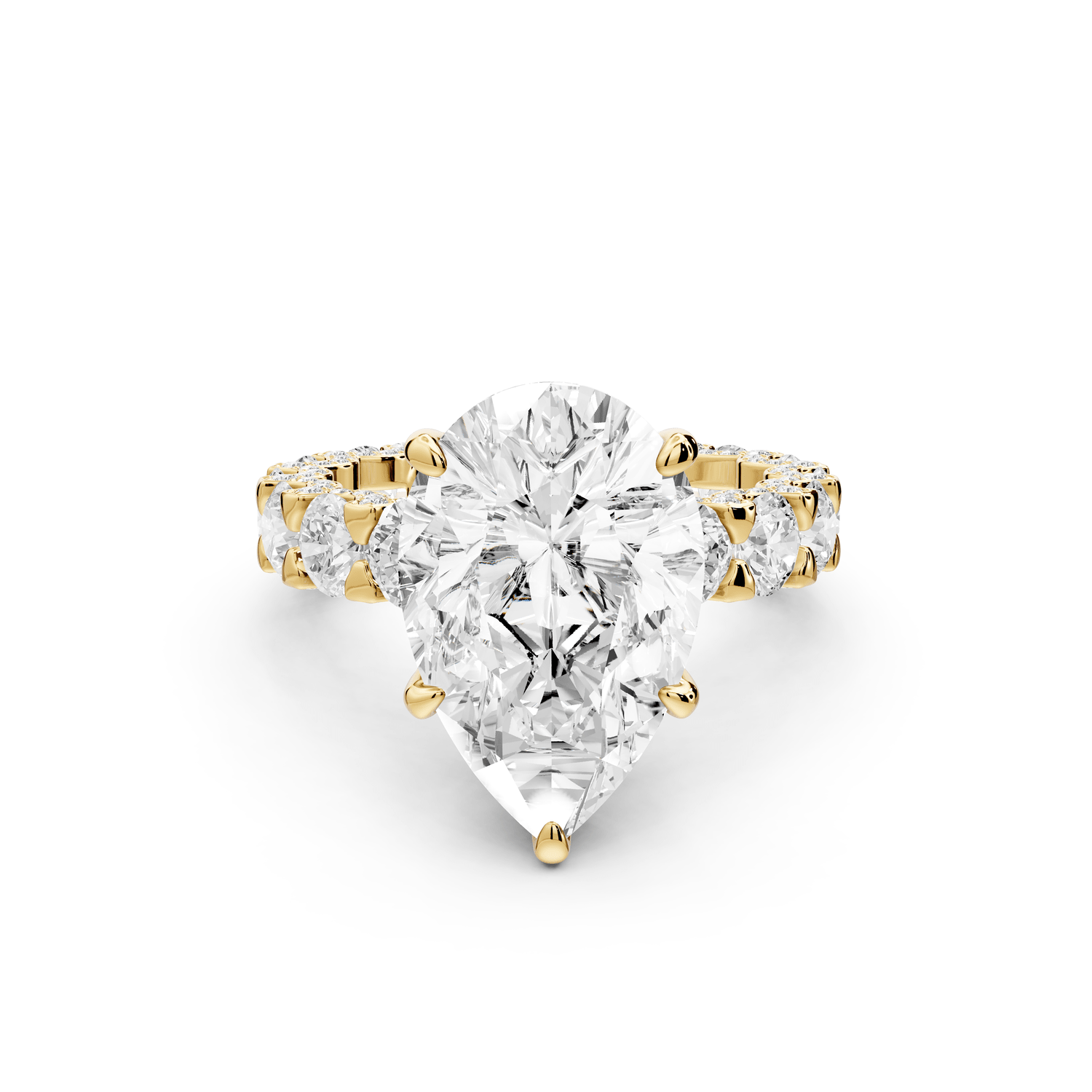 Maya - 5ct 14k yellow gold Pear Hidden Halo Engagement Ring with Halo-Set Side Stones - Mr. Alex Jewelry