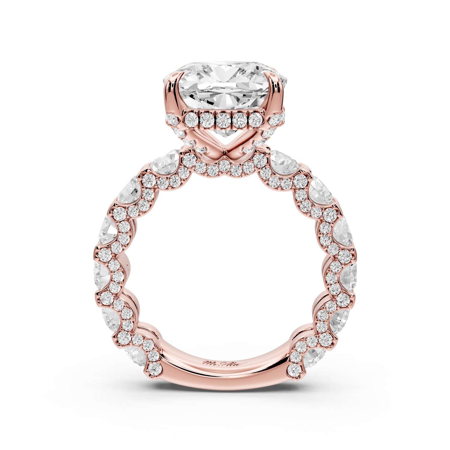 Maya - 5ct 18k rose gold Cushion Hidden Halo Engagement Ring with Halo-Set Side Stones - Mr. Alex Jewelry