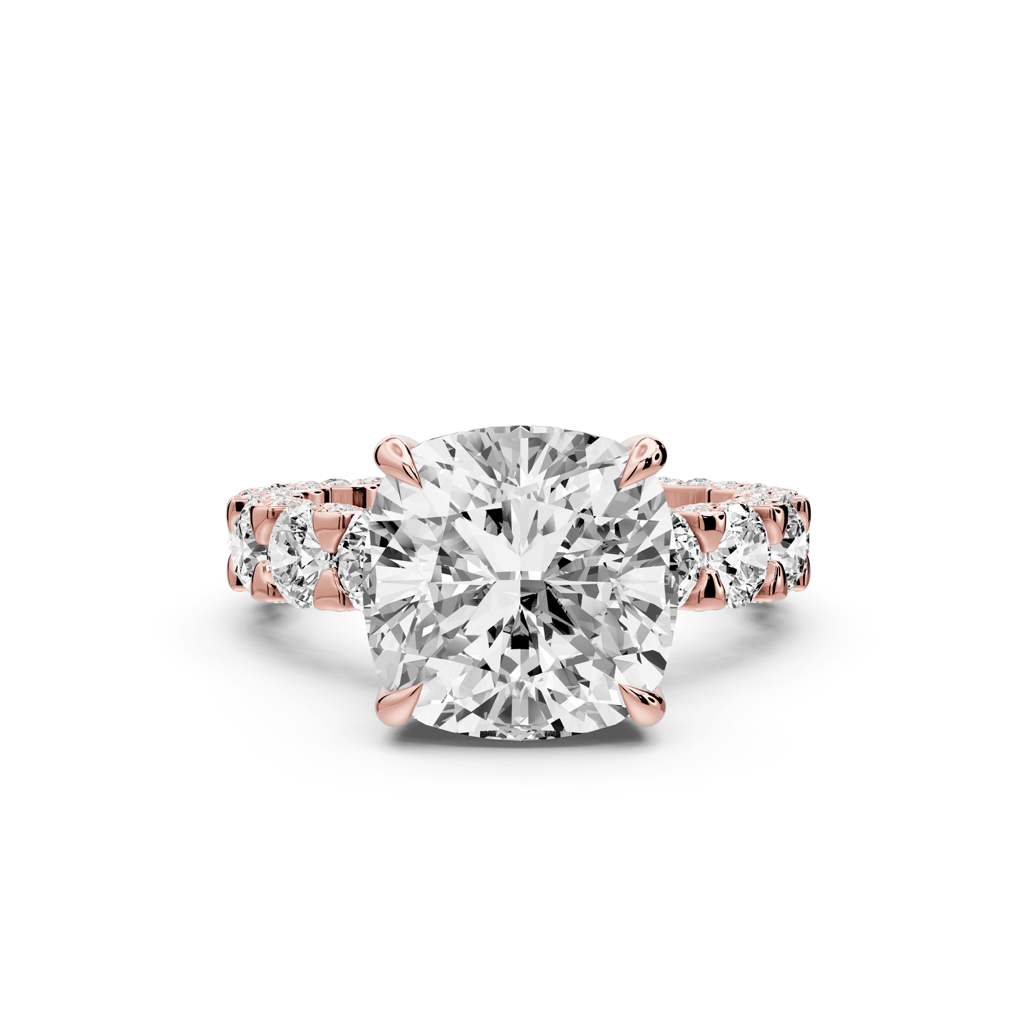 Maya - 5ct 18k rose gold Cushion Hidden Halo Engagement Ring with Halo-Set Side Stones - Mr. Alex Jewelry