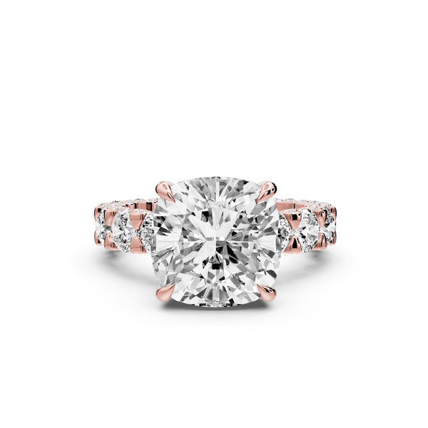 Maya - 5ct 18k rose gold Cushion Hidden Halo Engagement Ring with Halo-Set Side Stones - Mr. Alex Jewelry