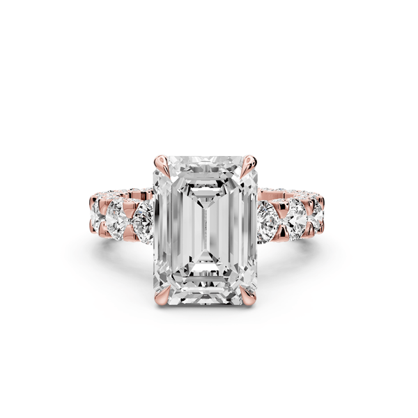 Maya - 5ct 18k rose gold Emerald Hidden Halo Engagement Ring with Halo-Set Side Stones - Mr. Alex Jewelry