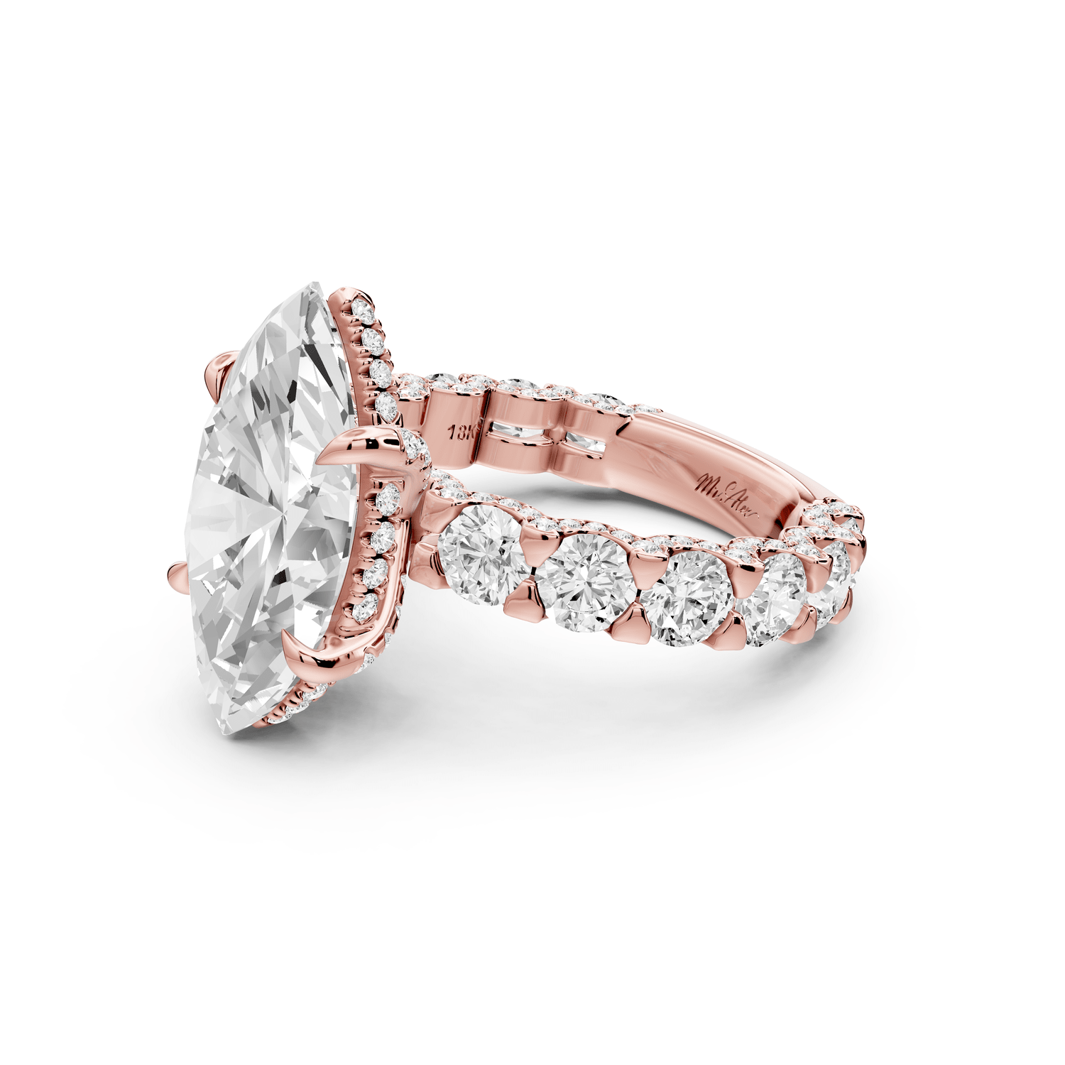 Maya - 5ct 18k rose gold Marquise Hidden Halo Engagement Ring with Halo-Set Side Stones - Mr. Alex Jewelry