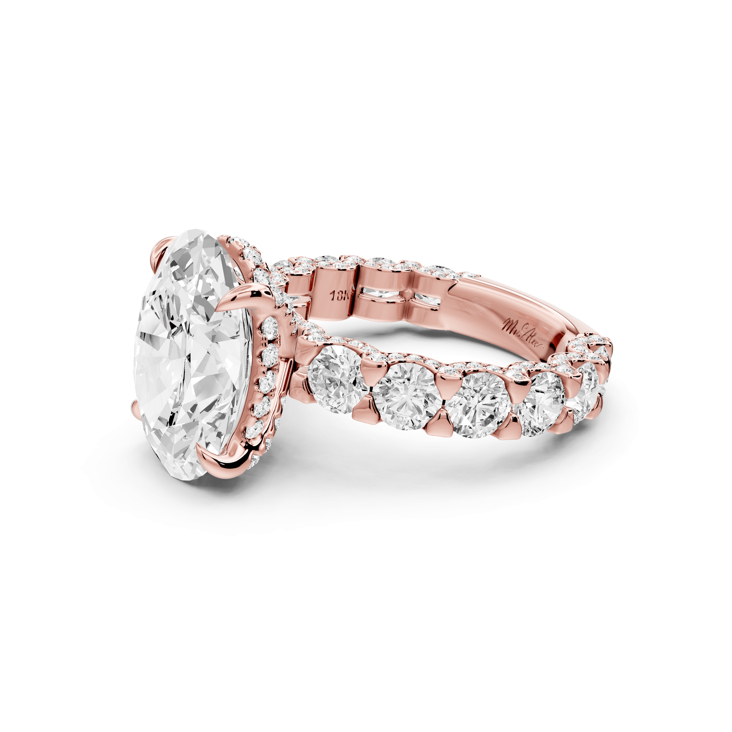 Maya - 5ct 18k rose gold Oval Hidden Halo Engagement Ring with Halo-Set Side Stones - Mr. Alex Jewelry