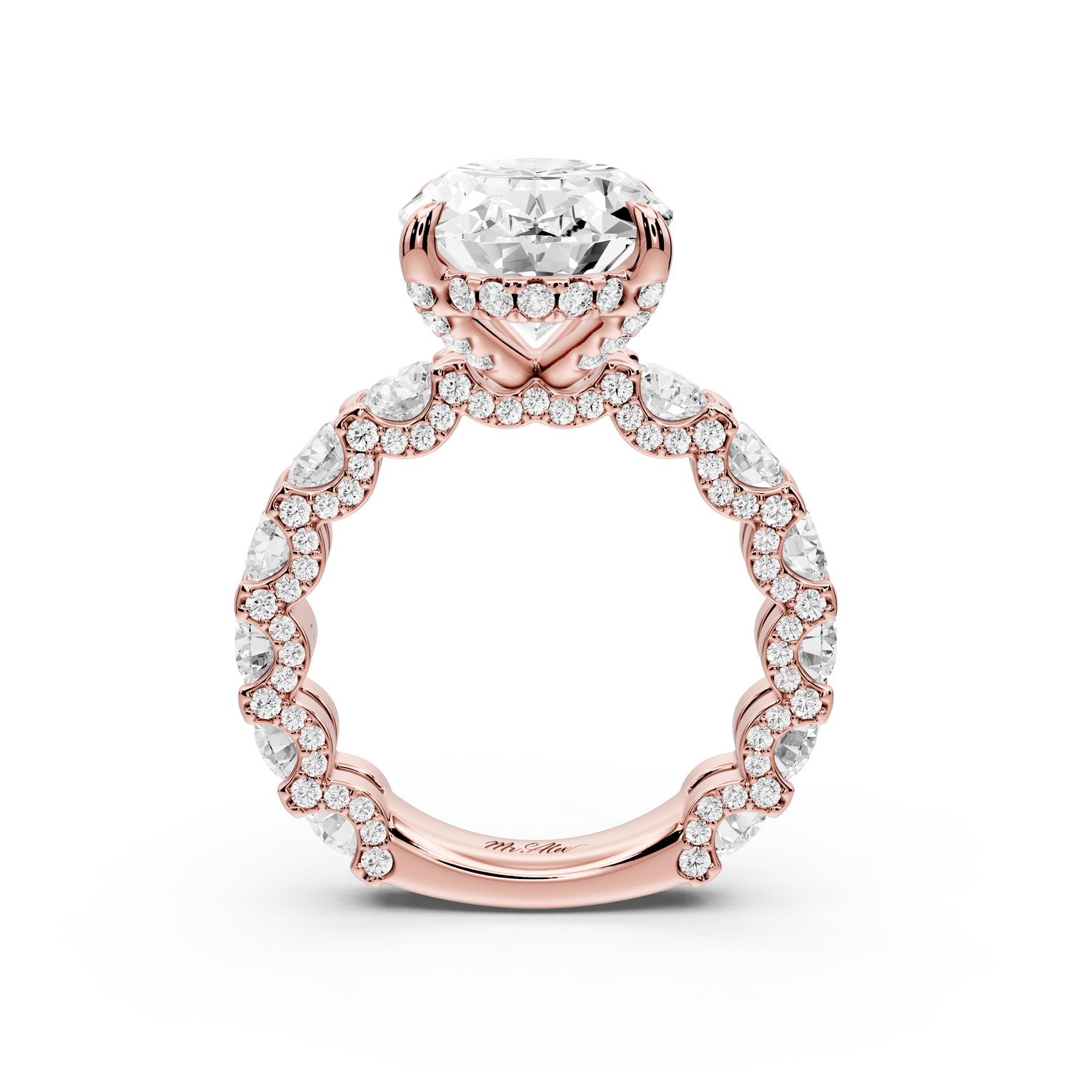 Maya - 5ct 18k rose gold Oval Hidden Halo Engagement Ring with Halo-Set Side Stones - Mr. Alex Jewelry