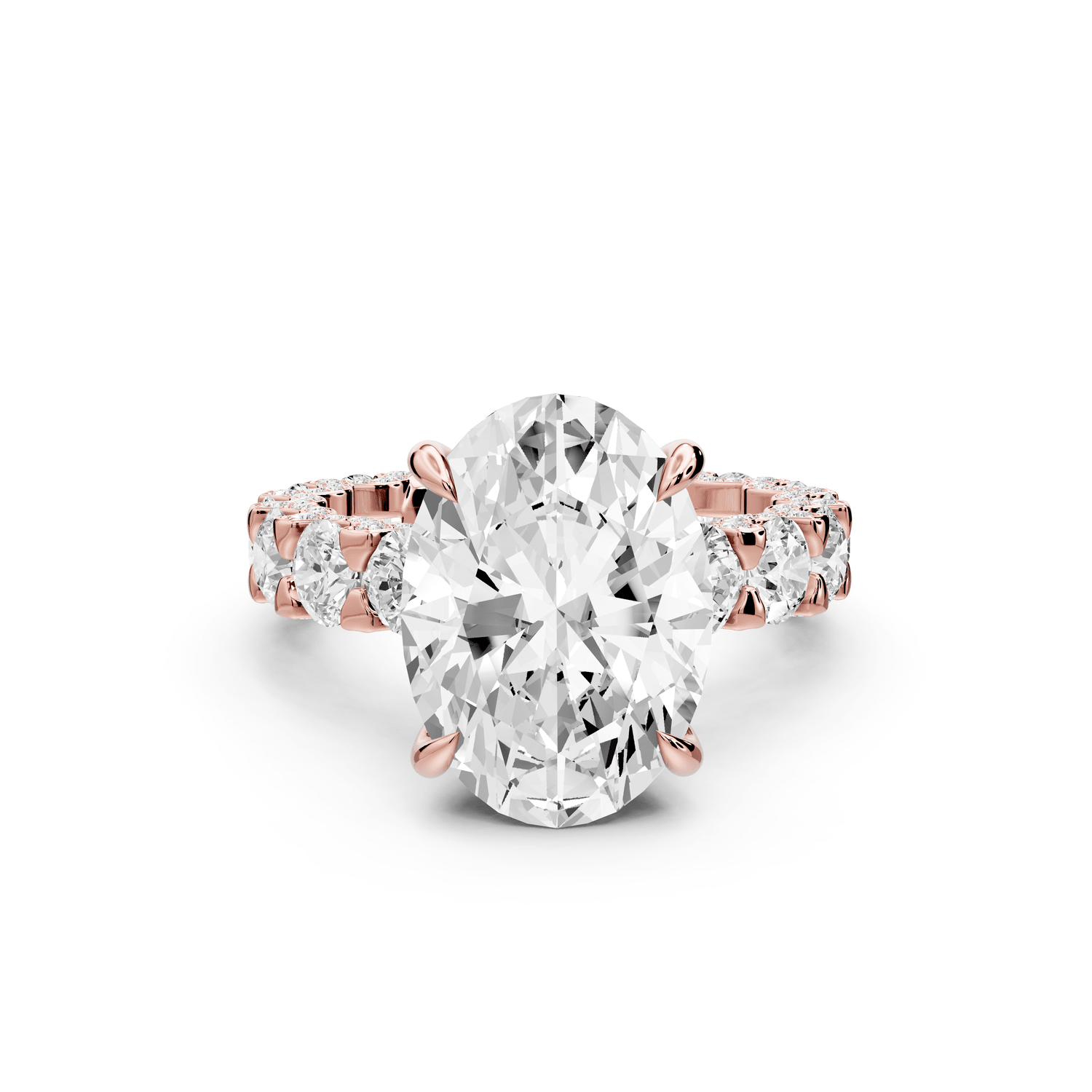 Maya - 5ct 18k rose gold Oval Hidden Halo Engagement Ring with Halo-Set Side Stones - Mr. Alex Jewelry