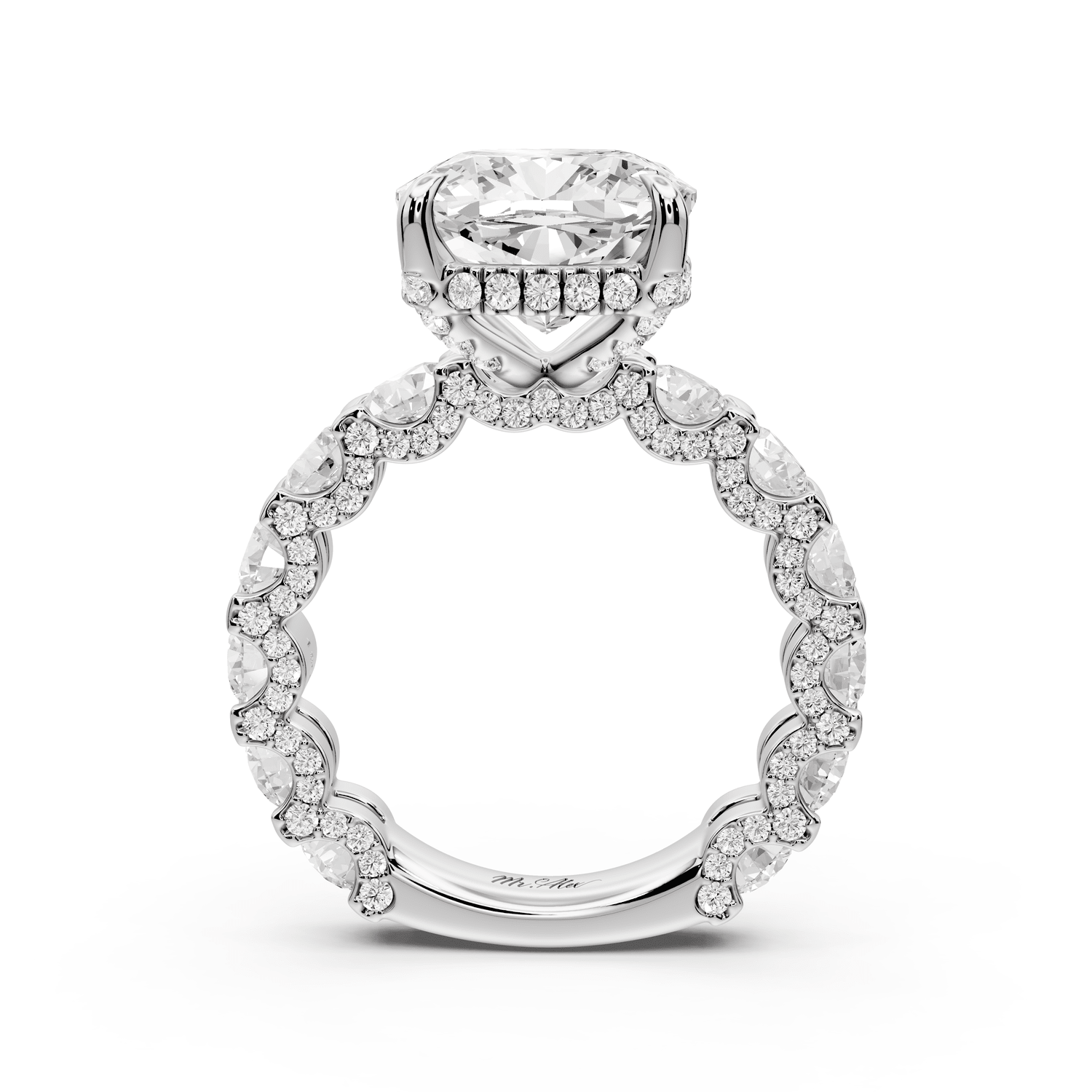 Maya - 5ct 18k white gold Cushion Hidden Halo Engagement Ring with Halo-Set Side Stones - Mr. Alex Jewelry