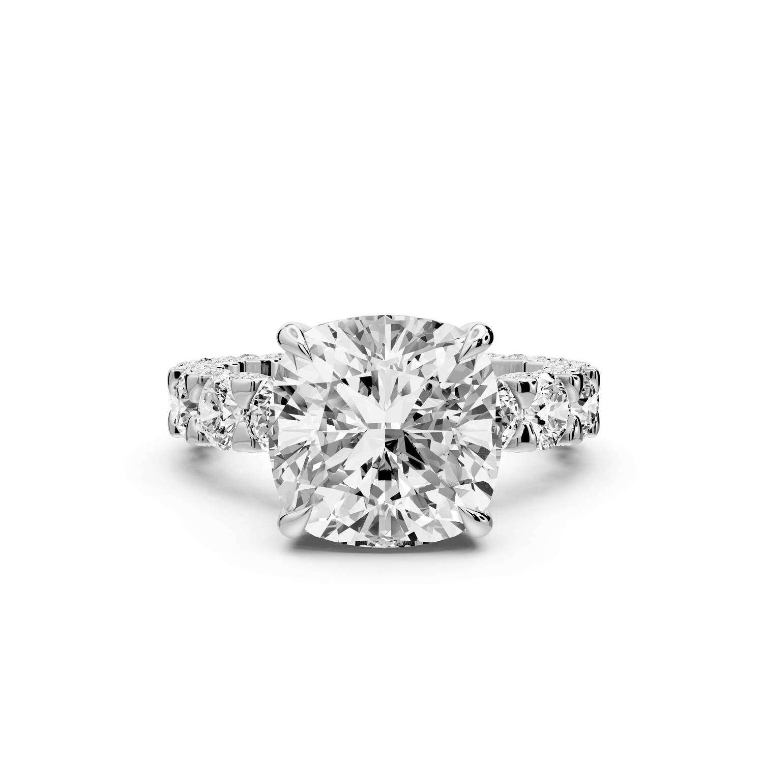 Maya - 5ct 18k white gold Cushion Hidden Halo Engagement Ring with Halo-Set Side Stones - Mr. Alex Jewelry