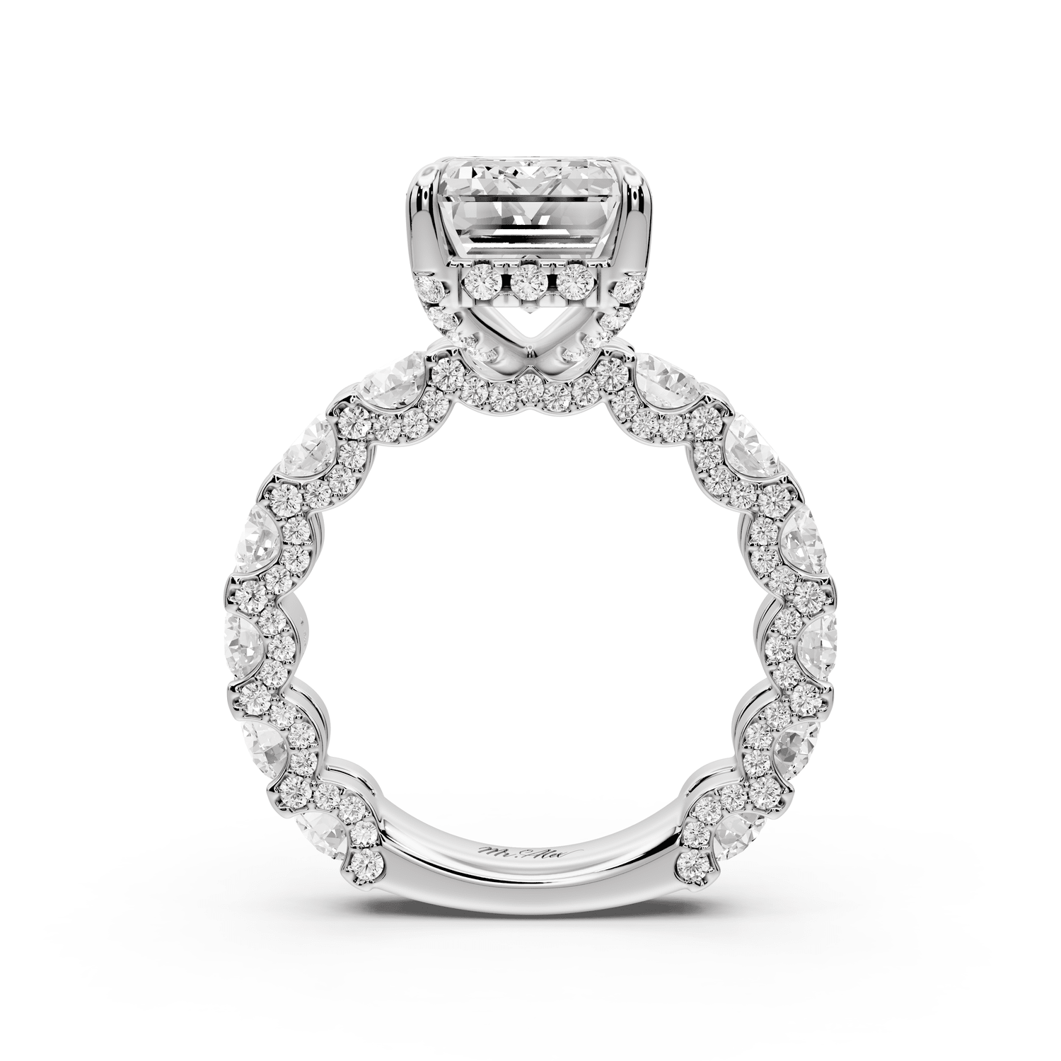 Maya - 5ct 18k white gold Emerald Hidden Halo Engagement Ring with Halo-Set Side Stones - Mr. Alex Jewelry