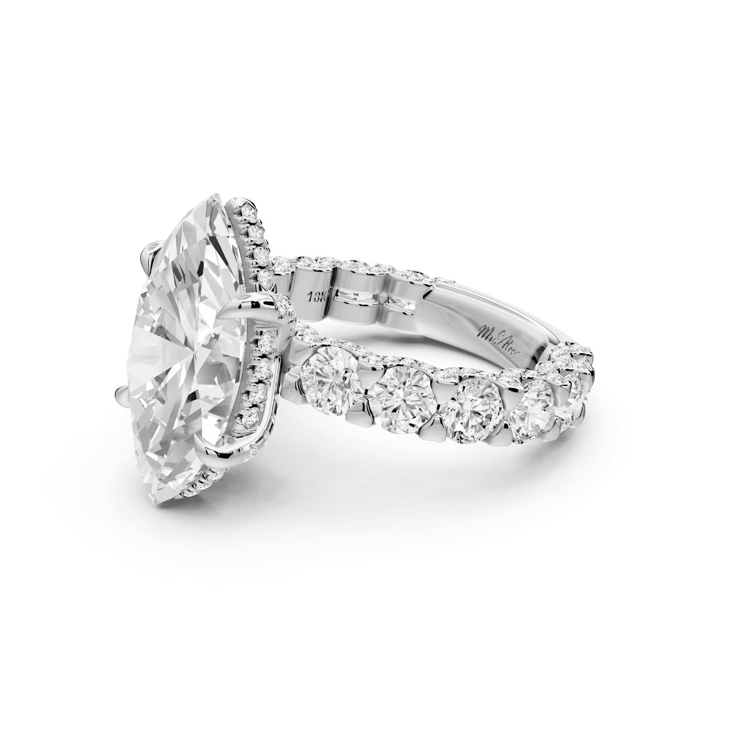 Maya - 5ct 18k white gold Marquise Hidden Halo Engagement Ring with Halo-Set Side Stones - Mr. Alex Jewelry