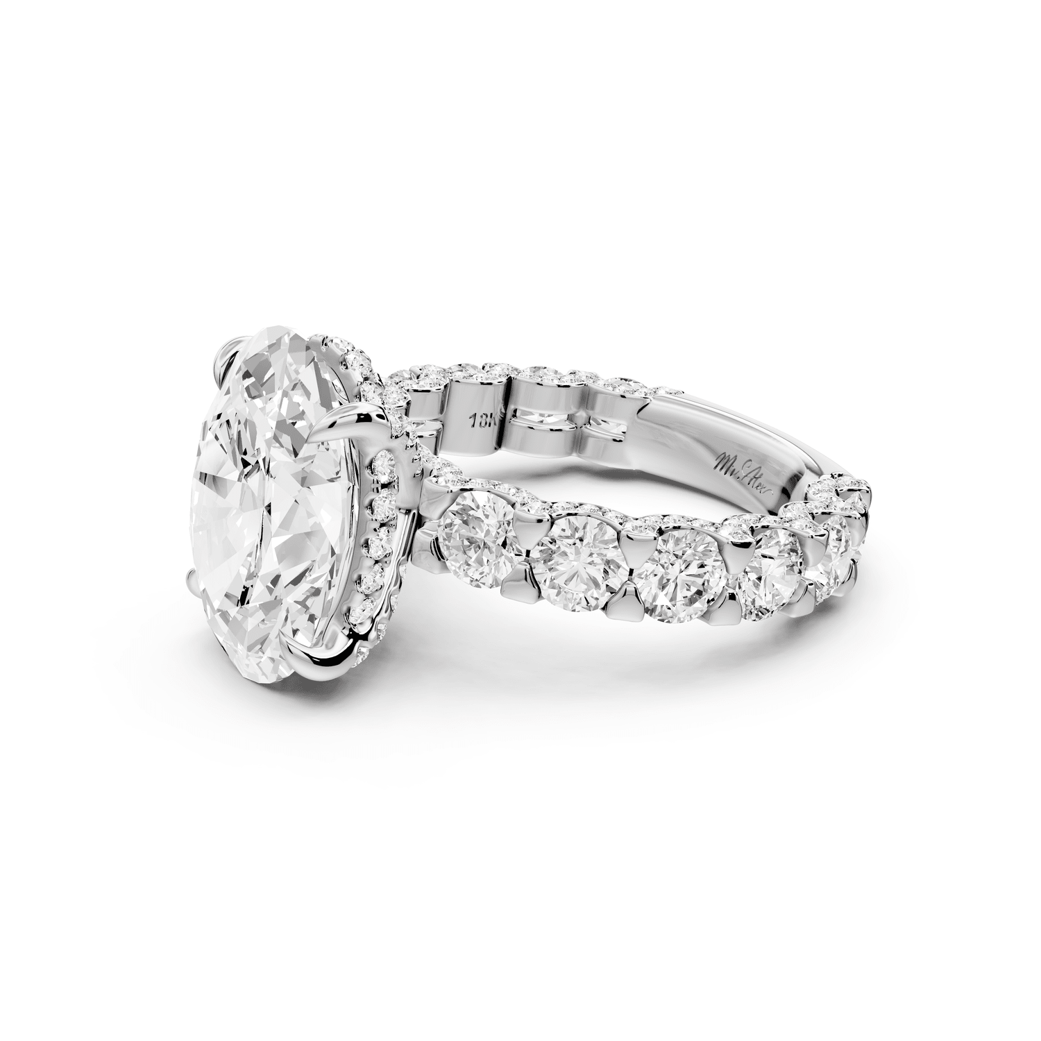 Maya - 5ct 18k white gold Oval Hidden Halo Engagement Ring with Halo-Set Side Stones - Mr. Alex Jewelry