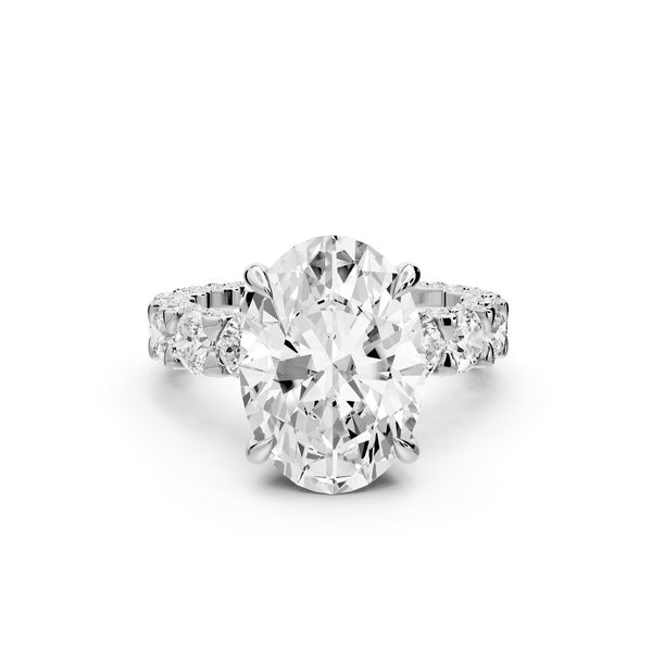 Maya - 5ct 18k white gold Oval Hidden Halo Engagement Ring with Halo-Set Side Stones - Mr. Alex Jewelry