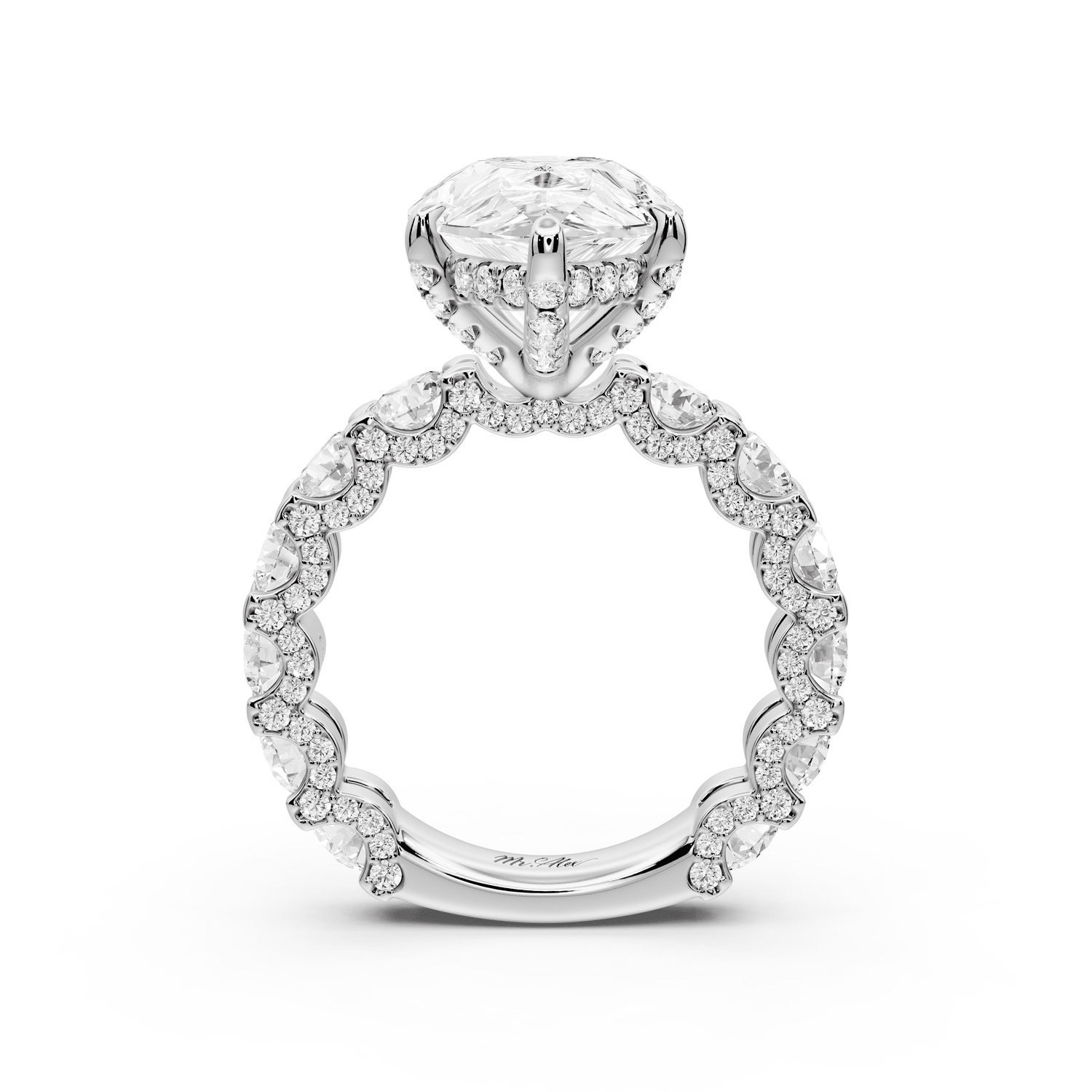 Maya - 5ct 18k white gold Pear Hidden Halo Engagement Ring with Halo-Set Side Stones - Mr. Alex Jewelry