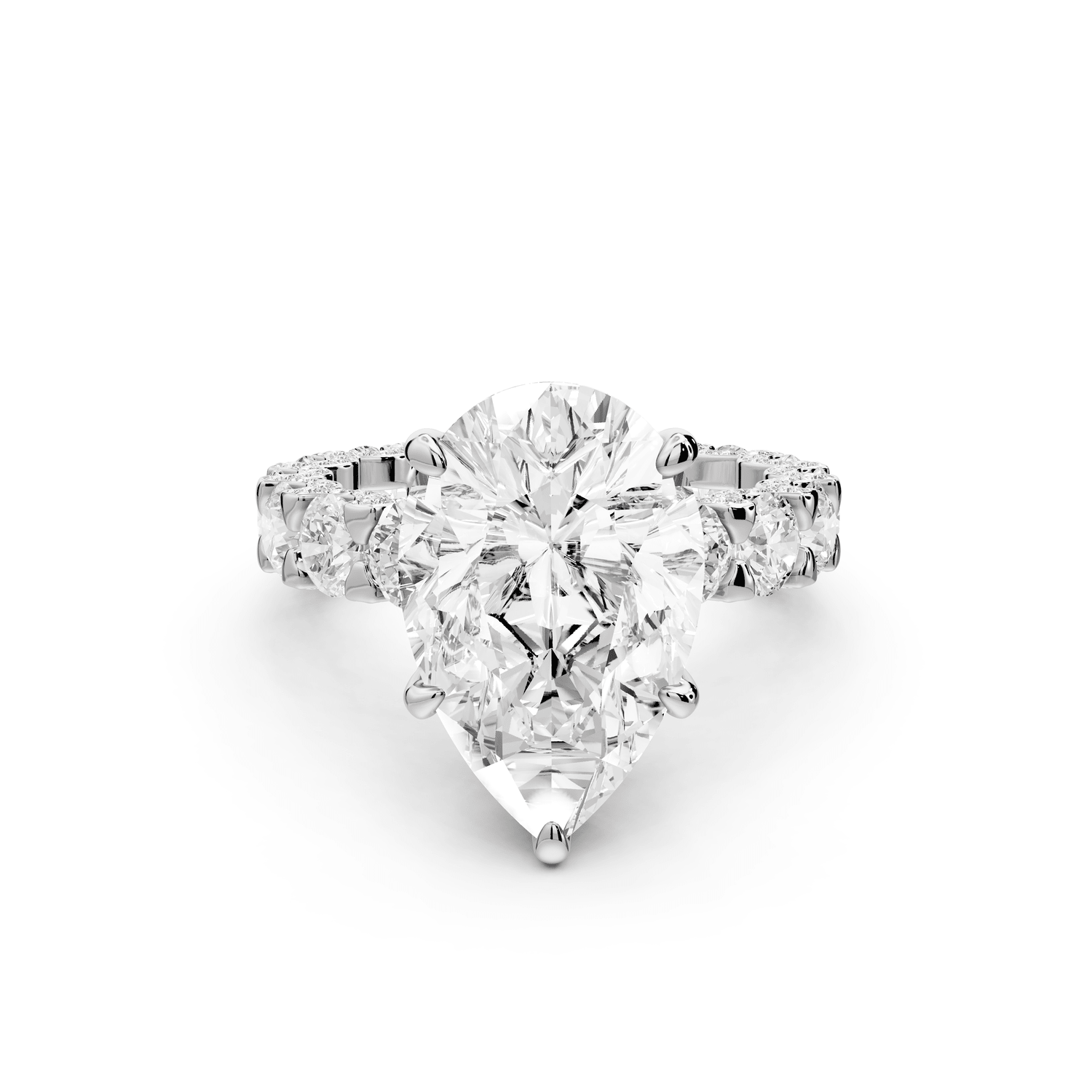 Maya - 5ct 18k white gold Pear Hidden Halo Engagement Ring with Halo-Set Side Stones - Mr. Alex Jewelry