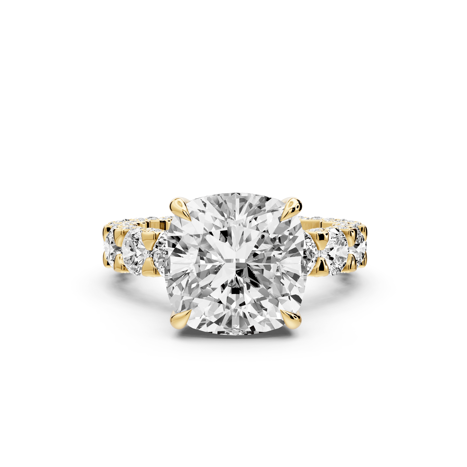 Maya - 5ct 18k yellow gold Cushion Hidden Halo Engagement Ring with Halo-Set Side Stones - Mr. Alex Jewelry