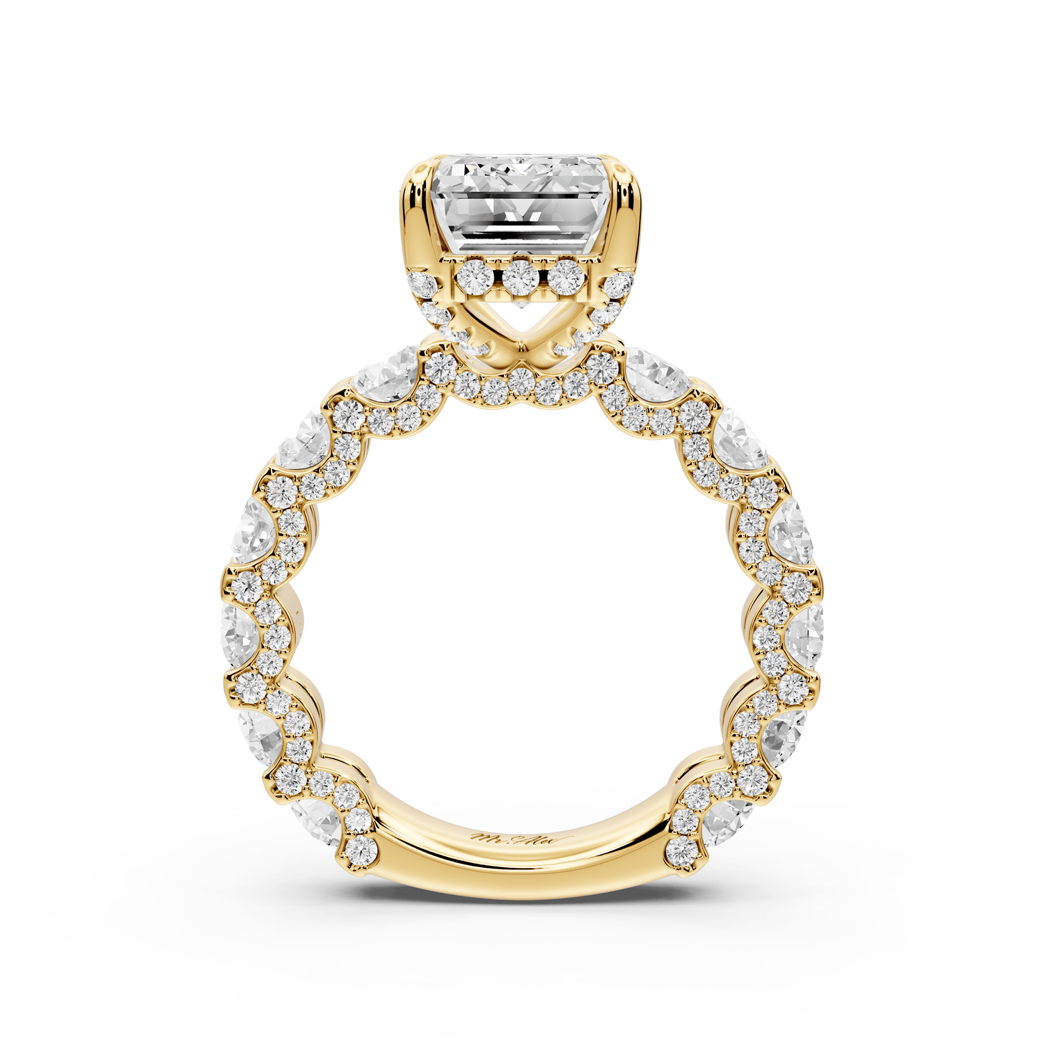 Maya - 5ct 18k yellow gold Emerald Hidden Halo Engagement Ring with Halo-Set Side Stones - Mr. Alex Jewelry