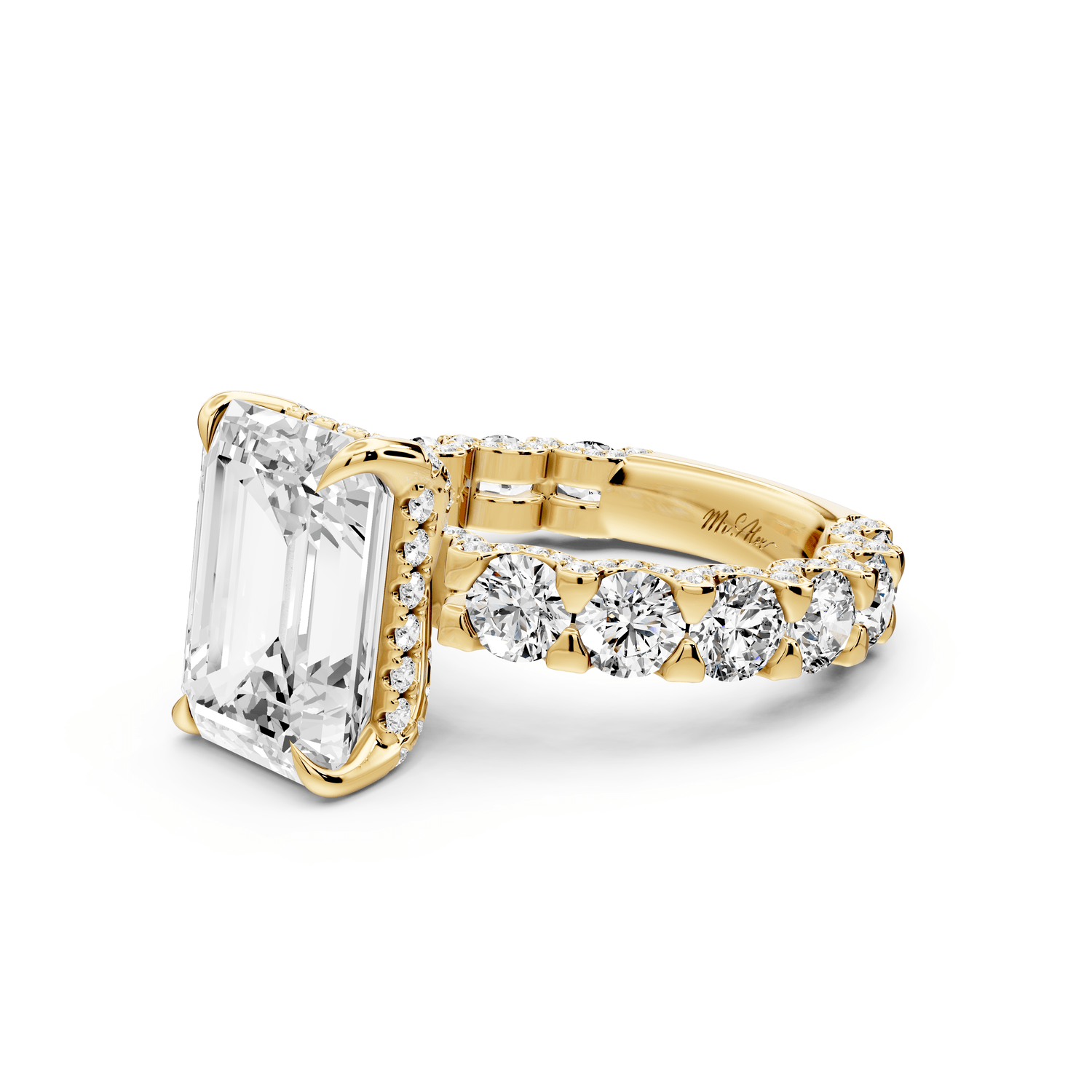 Maya - 5ct 18k yellow gold Emerald Hidden Halo Engagement Ring with Halo-Set Side Stones - Mr. Alex Jewelry