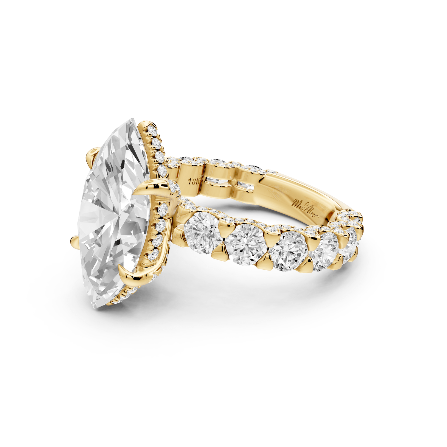 Maya - 5ct 18k yellow gold Marquise Hidden Halo Engagement Ring with Halo-Set Side Stones - Mr. Alex Jewelry