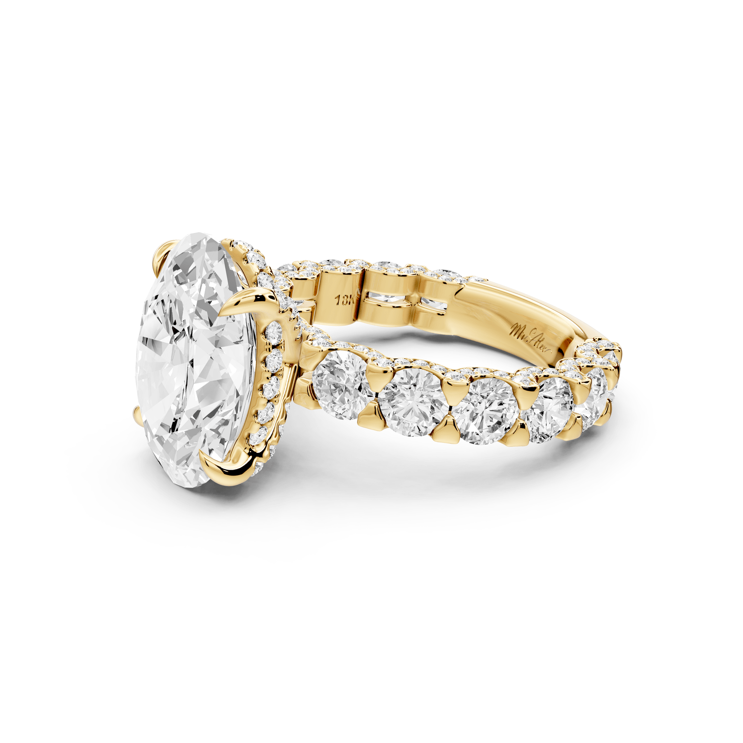 Maya - 5ct 18k yellow gold Oval Hidden Halo Engagement Ring with Halo-Set Side Stones - Mr. Alex Jewelry