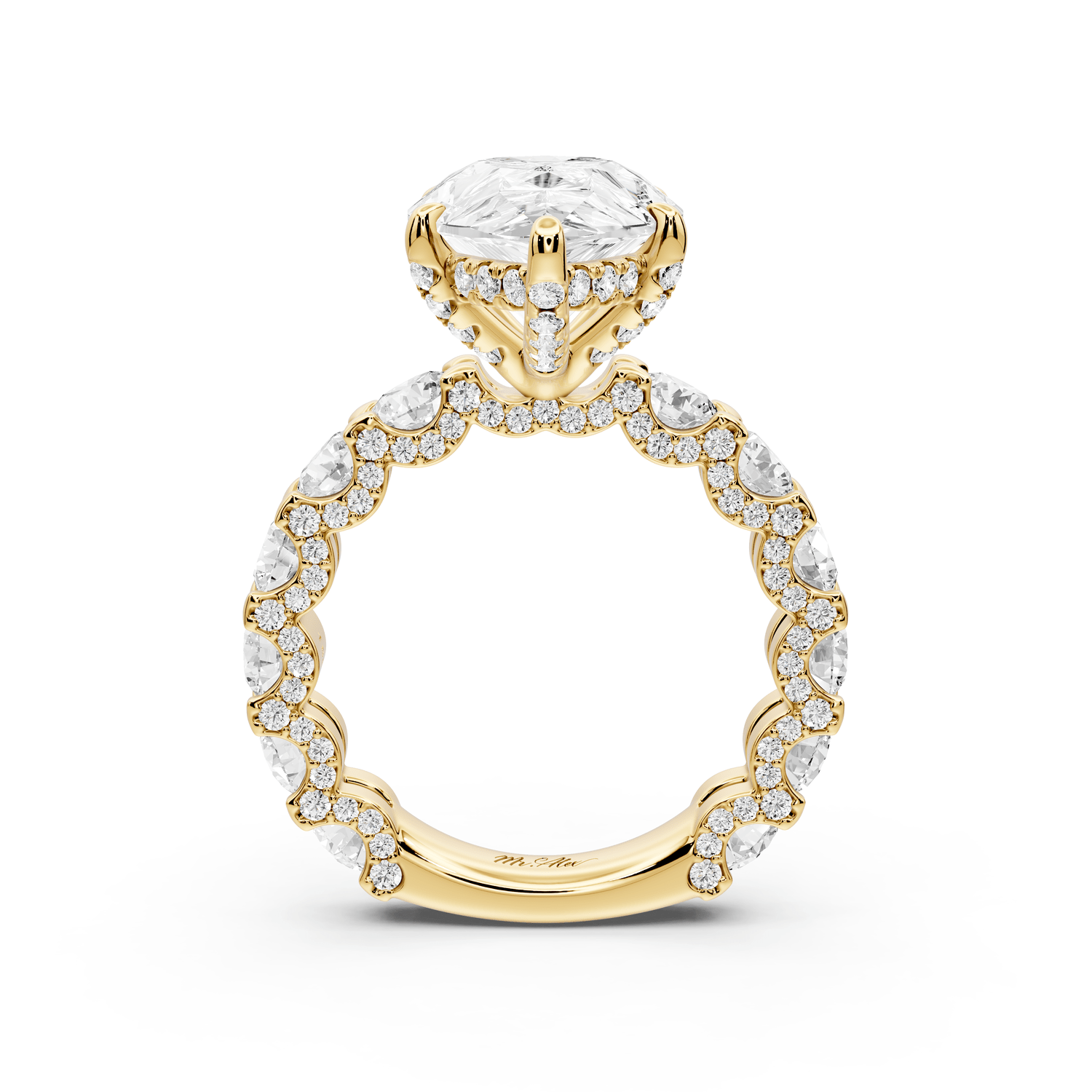 Maya - 5ct 18k yellow gold Pear Hidden Halo Engagement Ring with Halo-Set Side Stones - Mr. Alex Jewelry