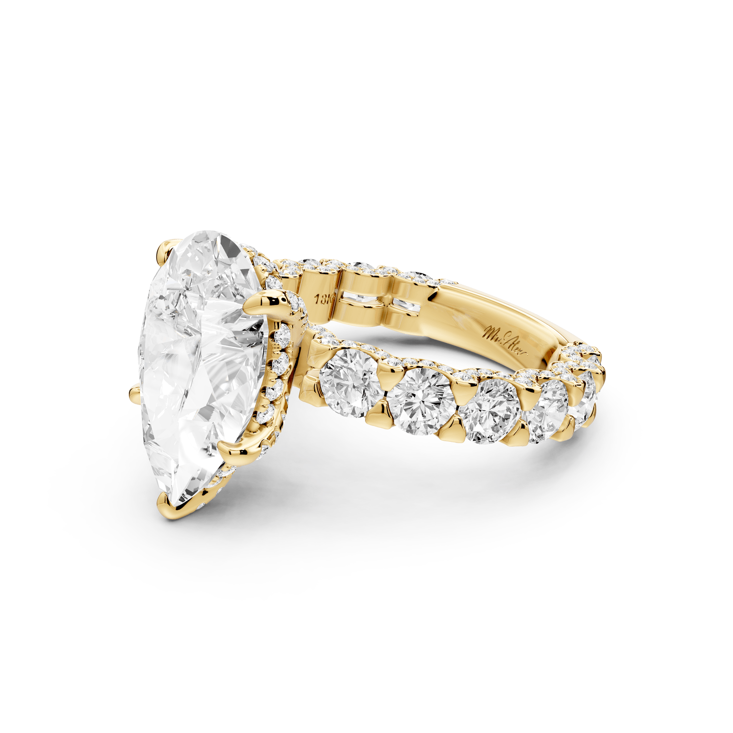 Maya - 5ct 18k yellow gold Pear Hidden Halo Engagement Ring with Halo-Set Side Stones - Mr. Alex Jewelry