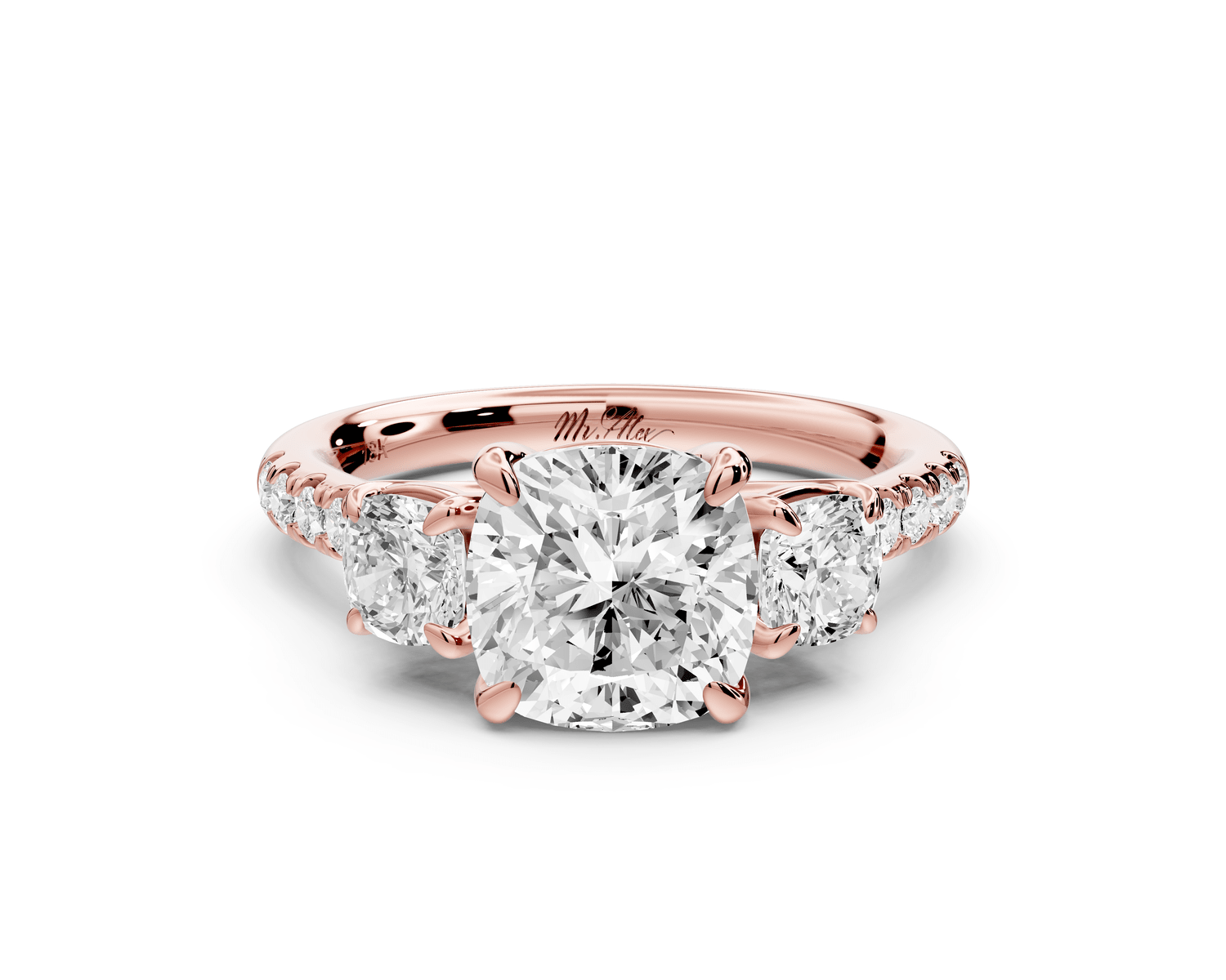 Mia - 2ct 14k rose gold cushion Trellis Basket Diamond Pavé half band Engagement Ring - Mr. Alex Jewelry