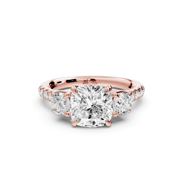 Mia - 2ct 14k rose gold cushion Trellis Basket Diamond Pavé half band Engagement Ring - Mr. Alex Jewelry