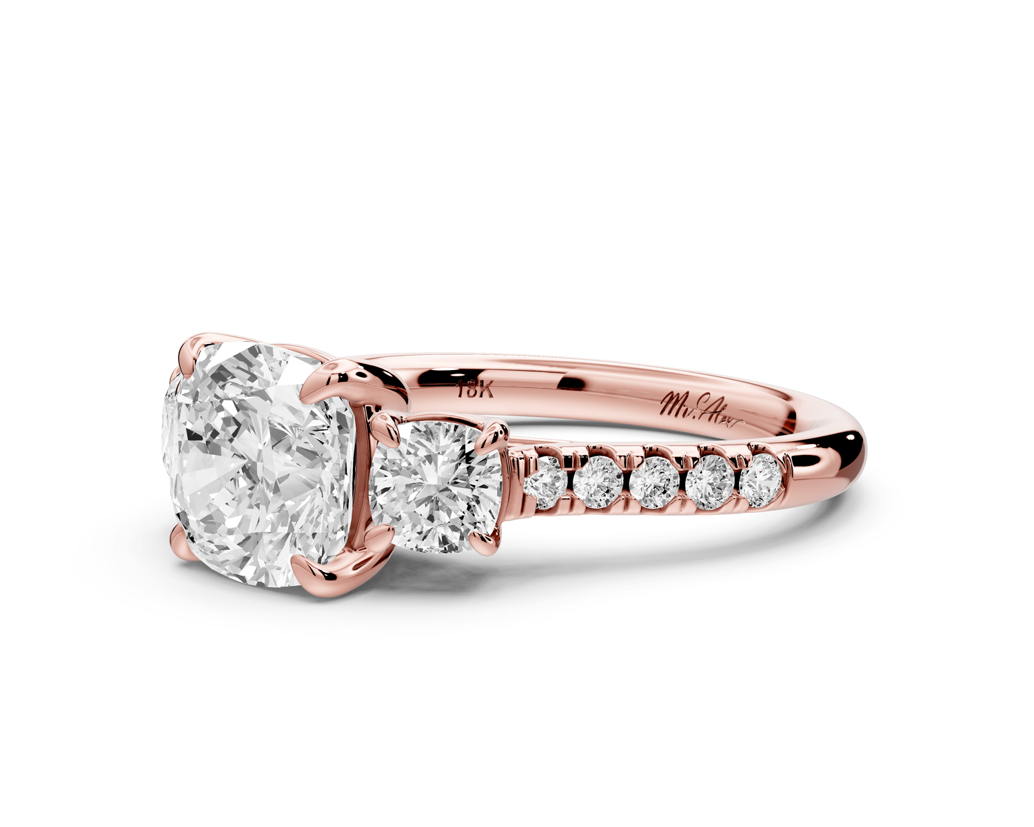 Mia - 2ct 14k rose gold cushion Trellis Basket Diamond Pavé half band Engagement Ring - Mr. Alex Jewelry